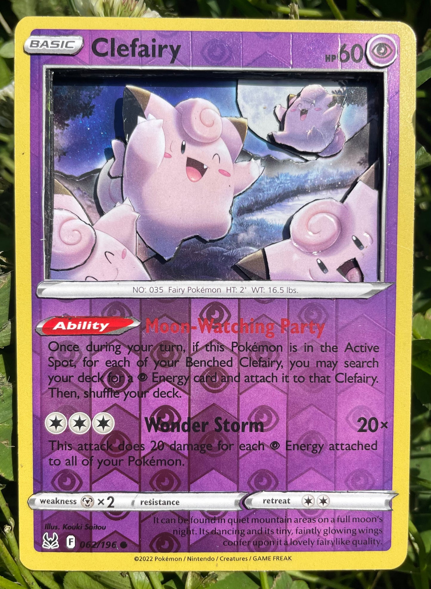 Handmade 3D Holofoil Clefairy Trading Card, Altered Trading Card for Nostalgic Gift