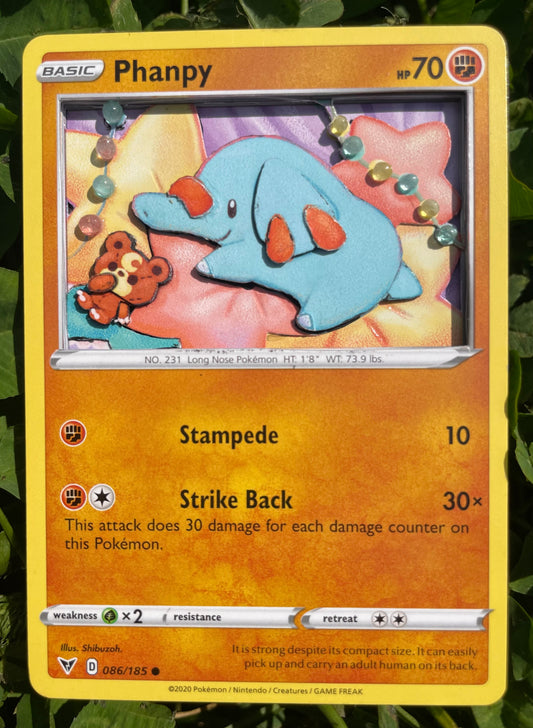 Handmade 3D Phanpy Trading Card, Altered Trading Card for Nostalgic Gift, Gift for Pokémon Lovers