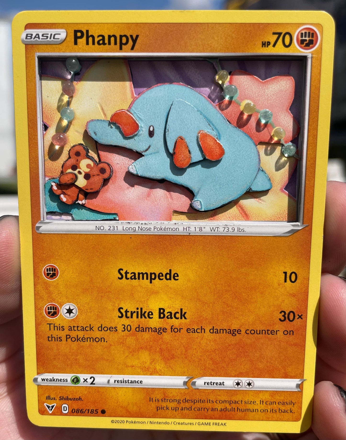 Handmade 3D Phanpy Trading Card, Altered Trading Card for Nostalgic Gift, Gift for Pokémon Lovers