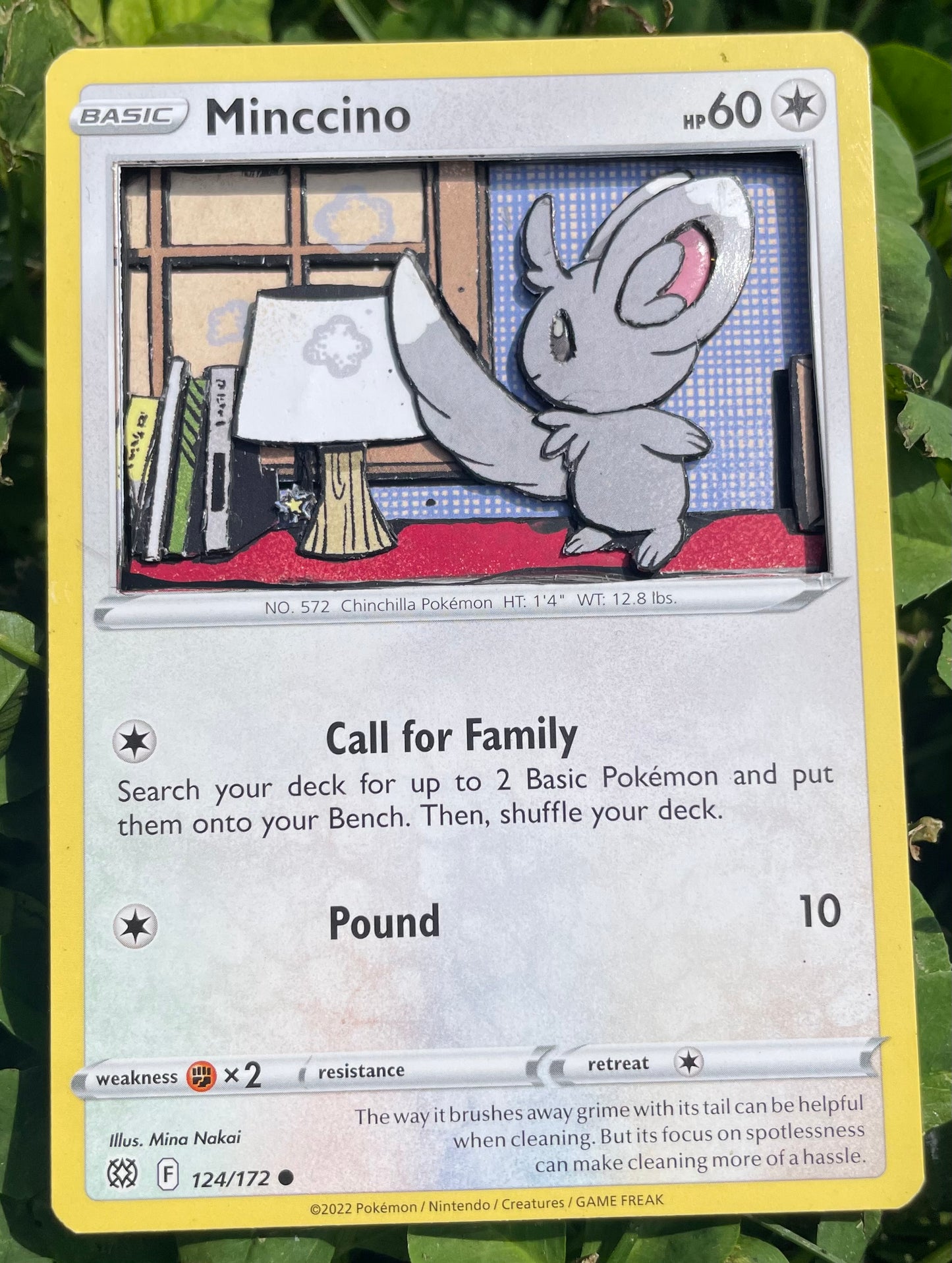 Handmade 3D Minccino Trading Card, Altered Trading Card for Nostalgic Gift, Gift for Pokémon Lovers