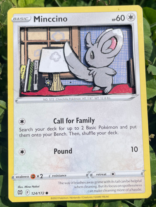Handmade 3D Minccino Trading Card, Altered Trading Card for Nostalgic Gift, Gift for Pokémon Lovers