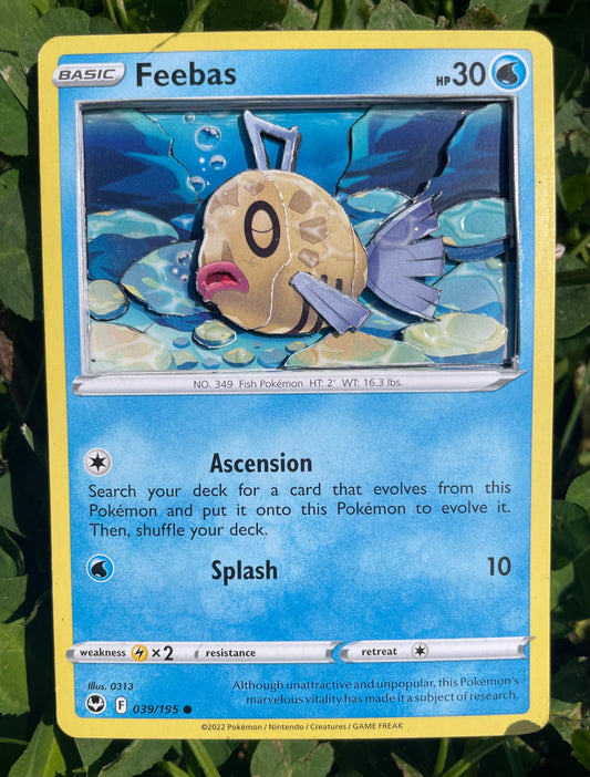 Handmade 3D Feebas Trading Card, Altered Trading Card for Nostalgic Gift, Gift for Pokémon Lovers