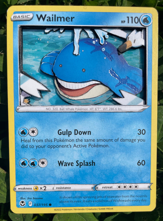 Handmade 3D Wailmer Trading Card, Altered Trading Card for Nostalgic Gift, Gift for Pokémon Lovers