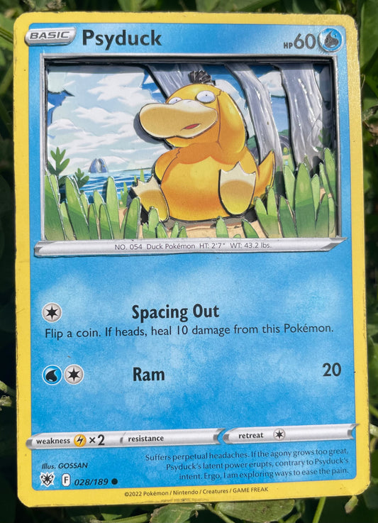 Handmade 3D Psyduck Trading Card, Altered Trading Card for Nostalgic Gift, Gift for Pokémon Lovers