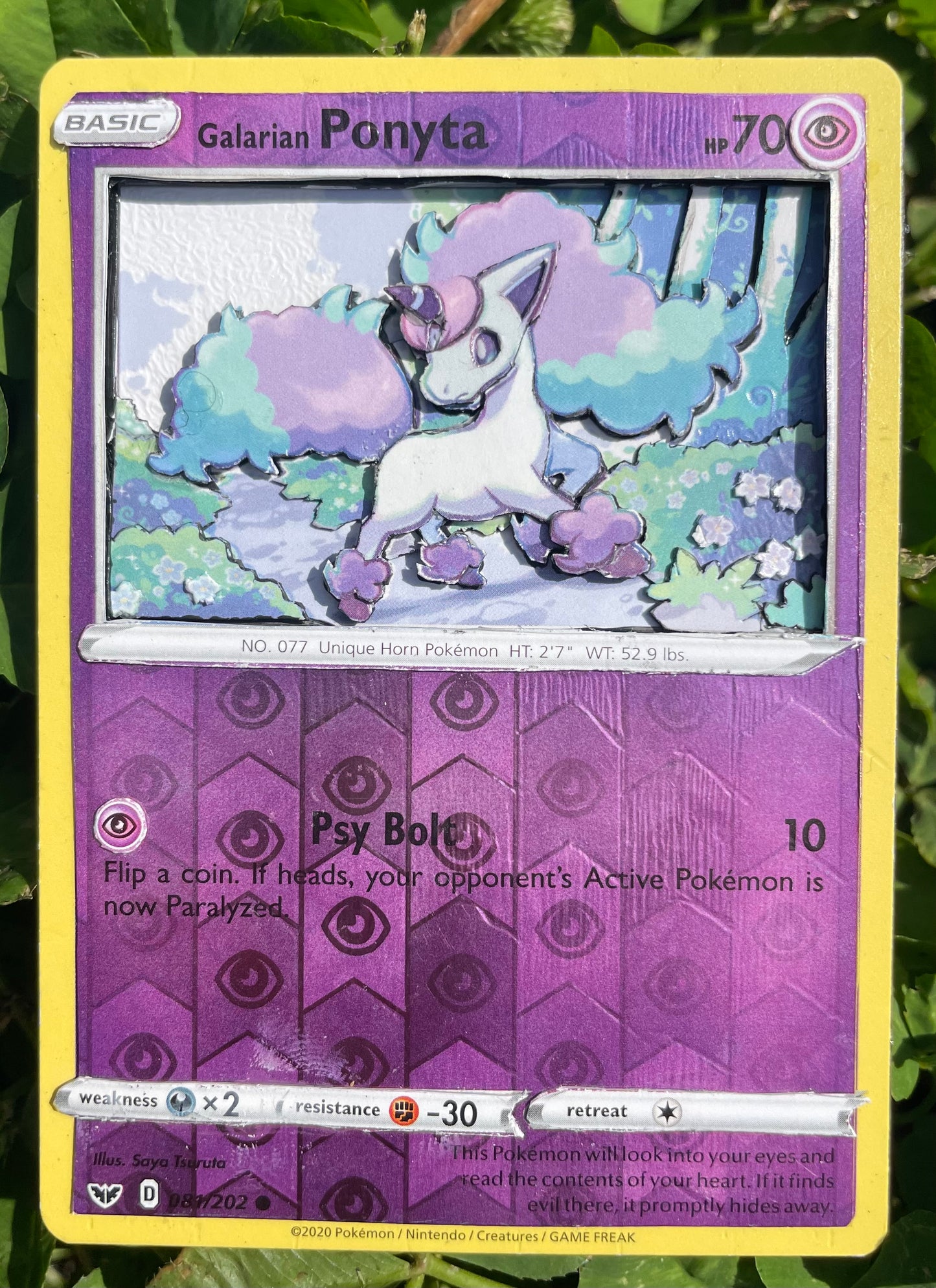 Handmade 3D Holofoil Galarian Ponyta Trading Card, Altered Trading Card for Nostalgic Gift, Gift for Pokémon Lovers