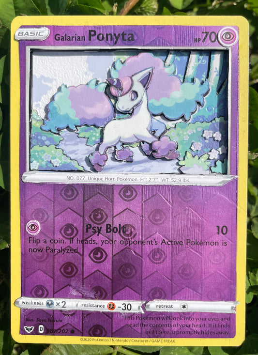 Handmade 3D Holofoil Galarian Ponyta Trading Card, Altered Trading Card for Nostalgic Gift, Gift for Pokémon Lovers