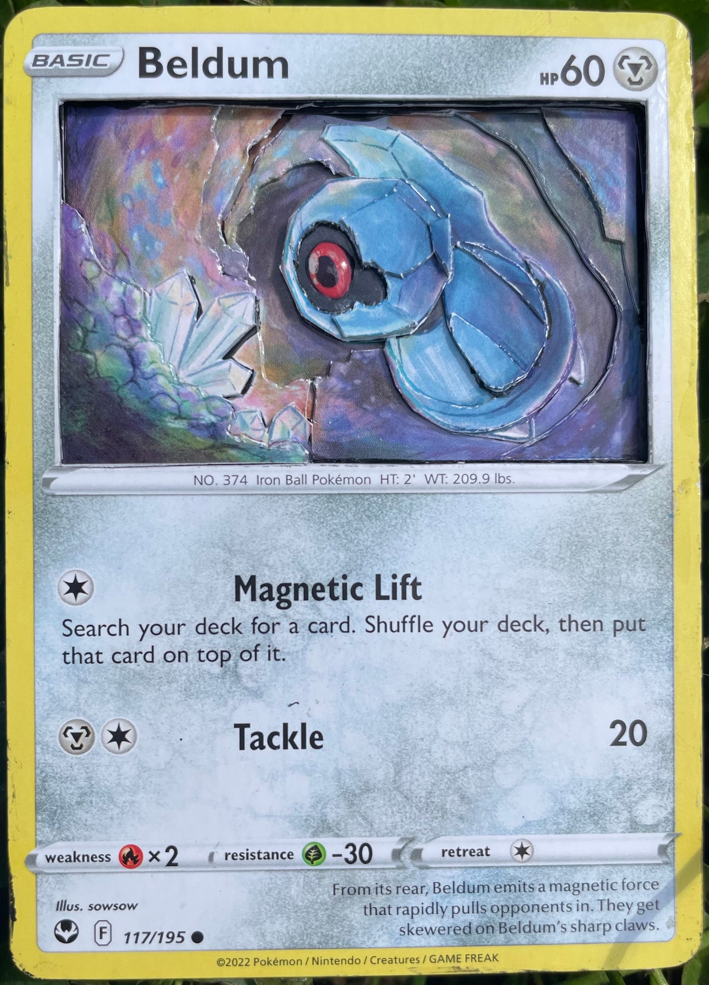 Handmade 3D Beldum Trading Card, Altered Trading Card for Nostalgic Gift, Gift for Pokémon Lovers