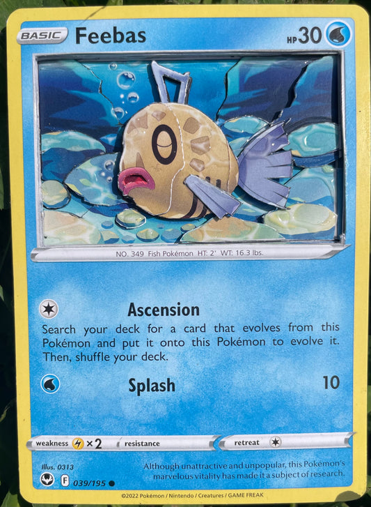 Handmade 3D Feebas Trading Card, Altered Trading Card for Nostalgic Gift, Gift for Pokémon Lovers