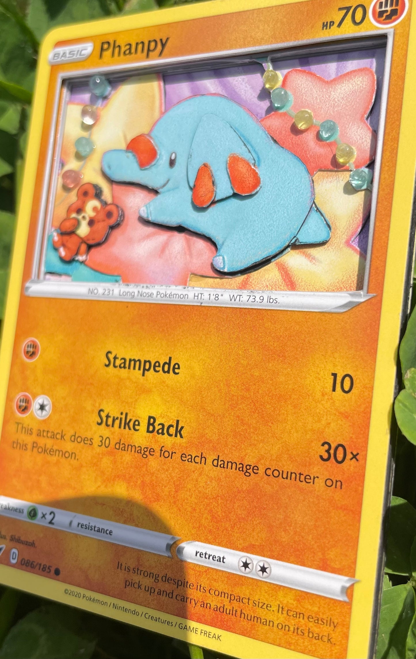 Handmade 3D Phanpy Trading Card, Altered Trading Card for Nostalgic Gift, Gift for Pokémon Lovers