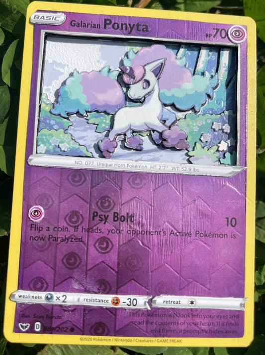Handmade 3D Holofoil Galarian Ponyta Trading Card, Altered Trading Card for Nostalgic Gift, Gift for Pokémon Lovers