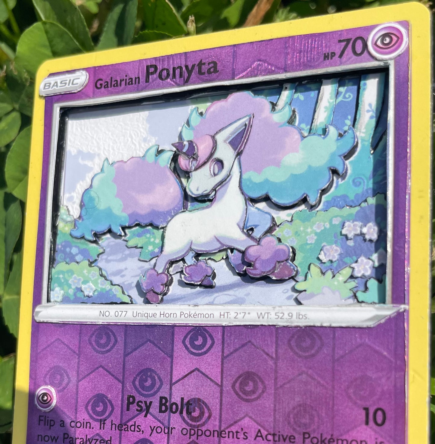 Handmade 3D Holofoil Galarian Ponyta Trading Card, Altered Trading Card for Nostalgic Gift, Gift for Pokémon Lovers