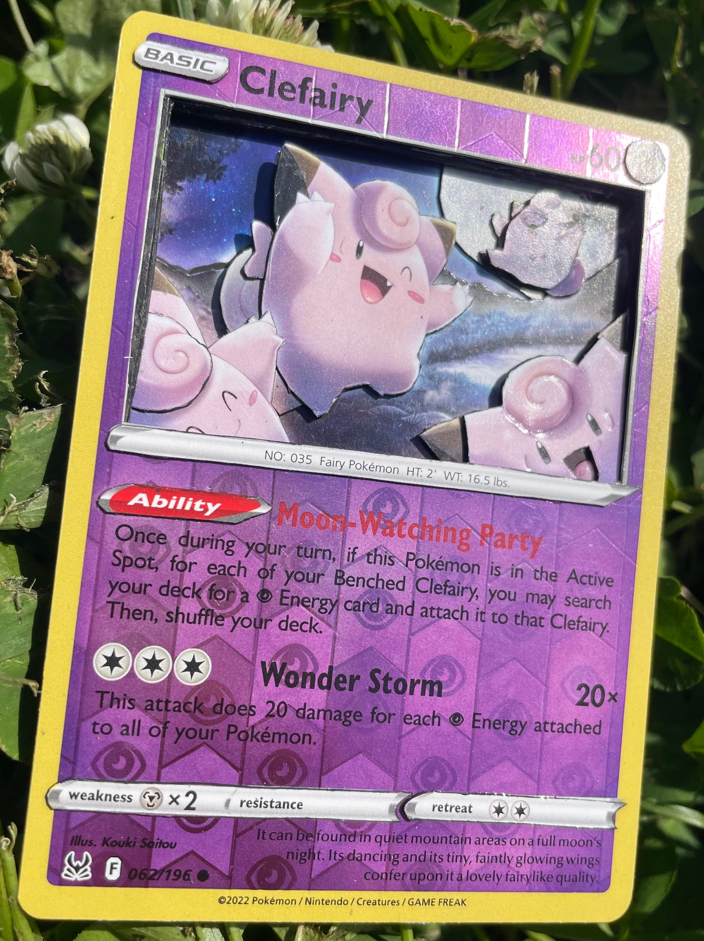 Handmade 3D Holofoil Clefairy Trading Card, Altered Trading Card for Nostalgic Gift