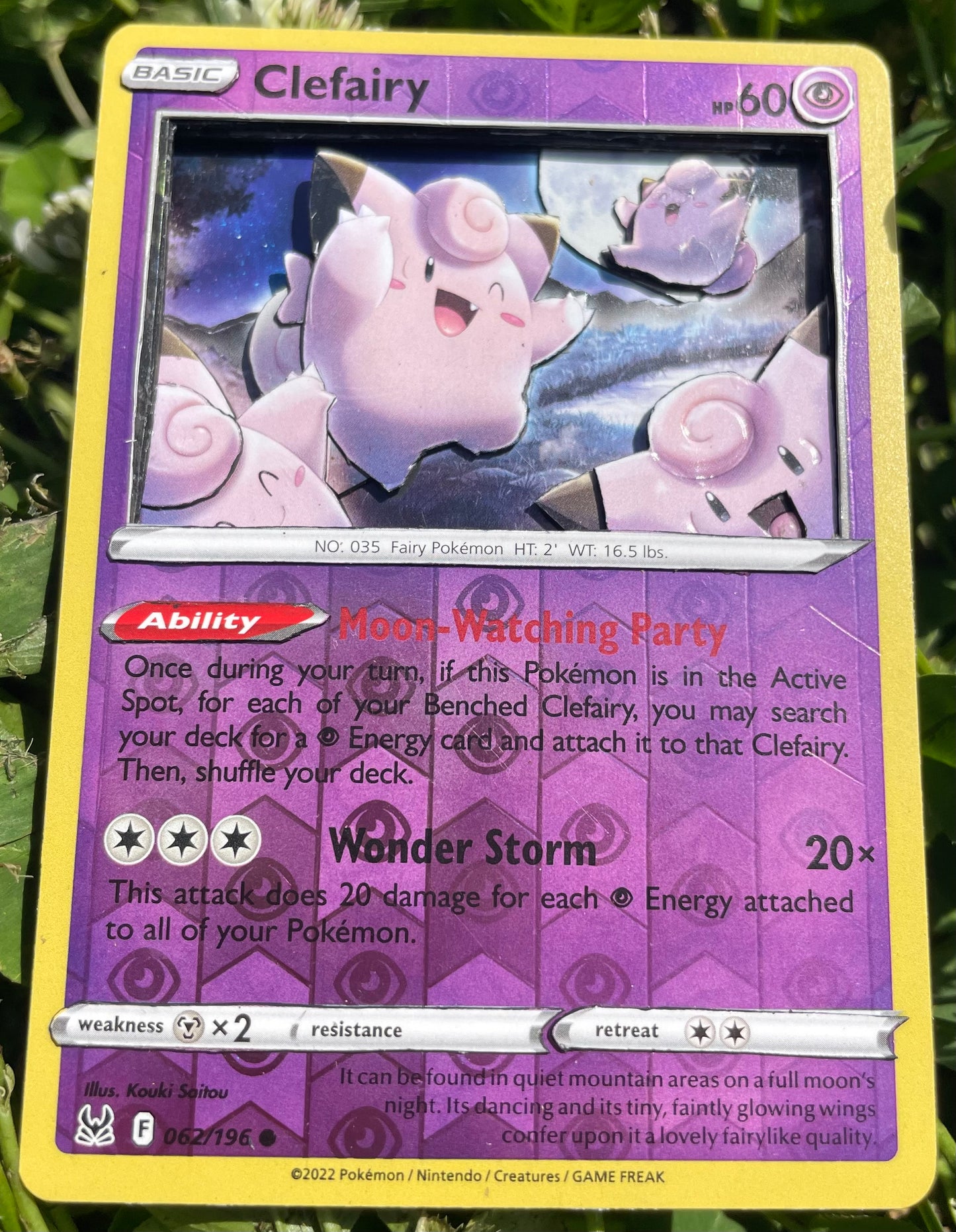Handmade 3D Holofoil Clefairy Trading Card, Altered Trading Card for Nostalgic Gift