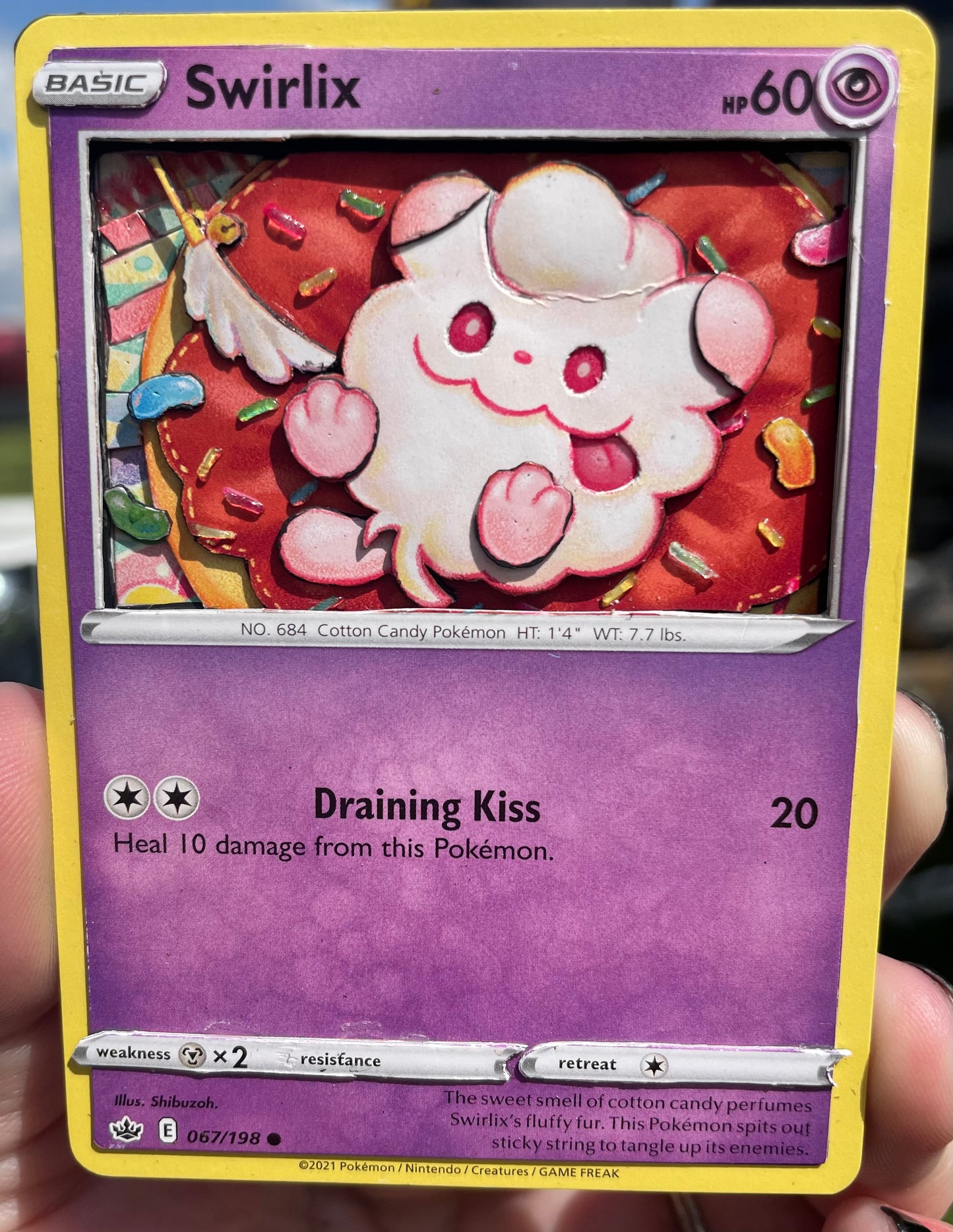 Handmade 3D Swirlix Trading Card, Altered Trading Card for Nostalgic Gift, Gift for Pokémon Lovers