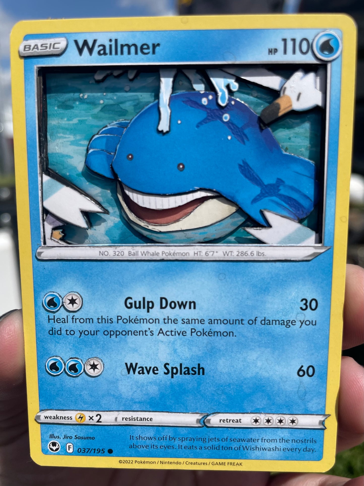 Handmade 3D Wailmer Trading Card, Altered Trading Card for Nostalgic Gift, Gift for Pokémon Lovers