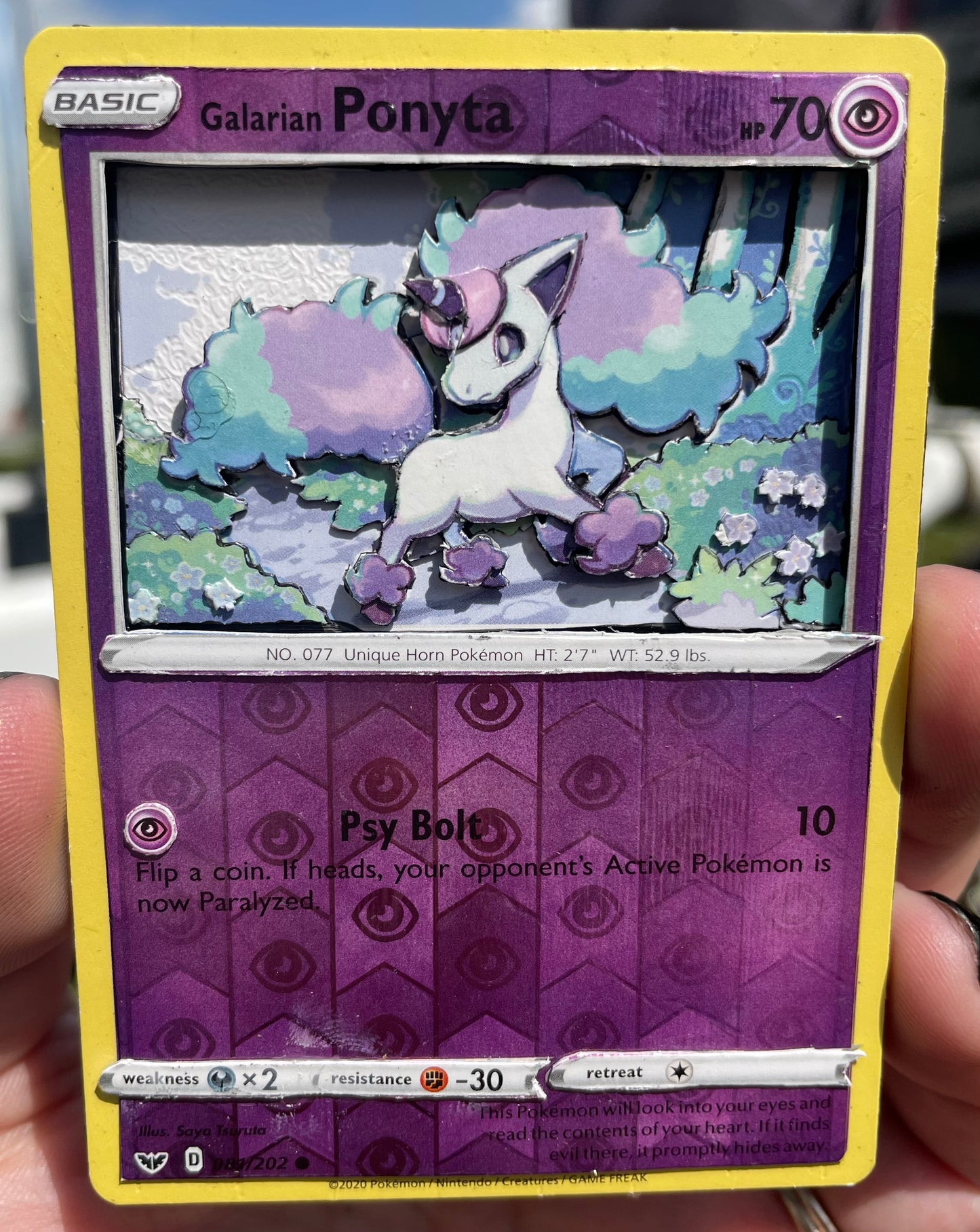 Handmade 3D Holofoil Galarian Ponyta Trading Card, Altered Trading Card for Nostalgic Gift, Gift for Pokémon Lovers