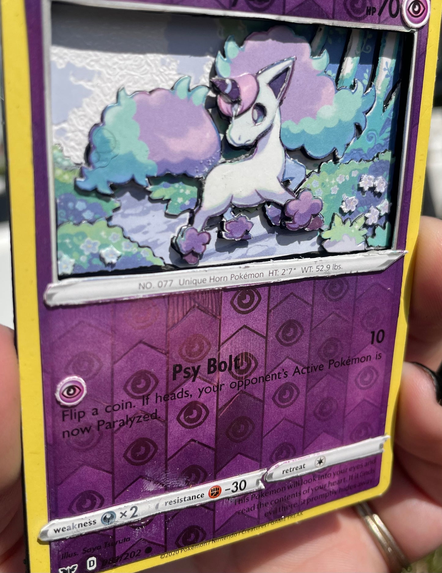 Handmade 3D Holofoil Galarian Ponyta Trading Card, Altered Trading Card for Nostalgic Gift, Gift for Pokémon Lovers