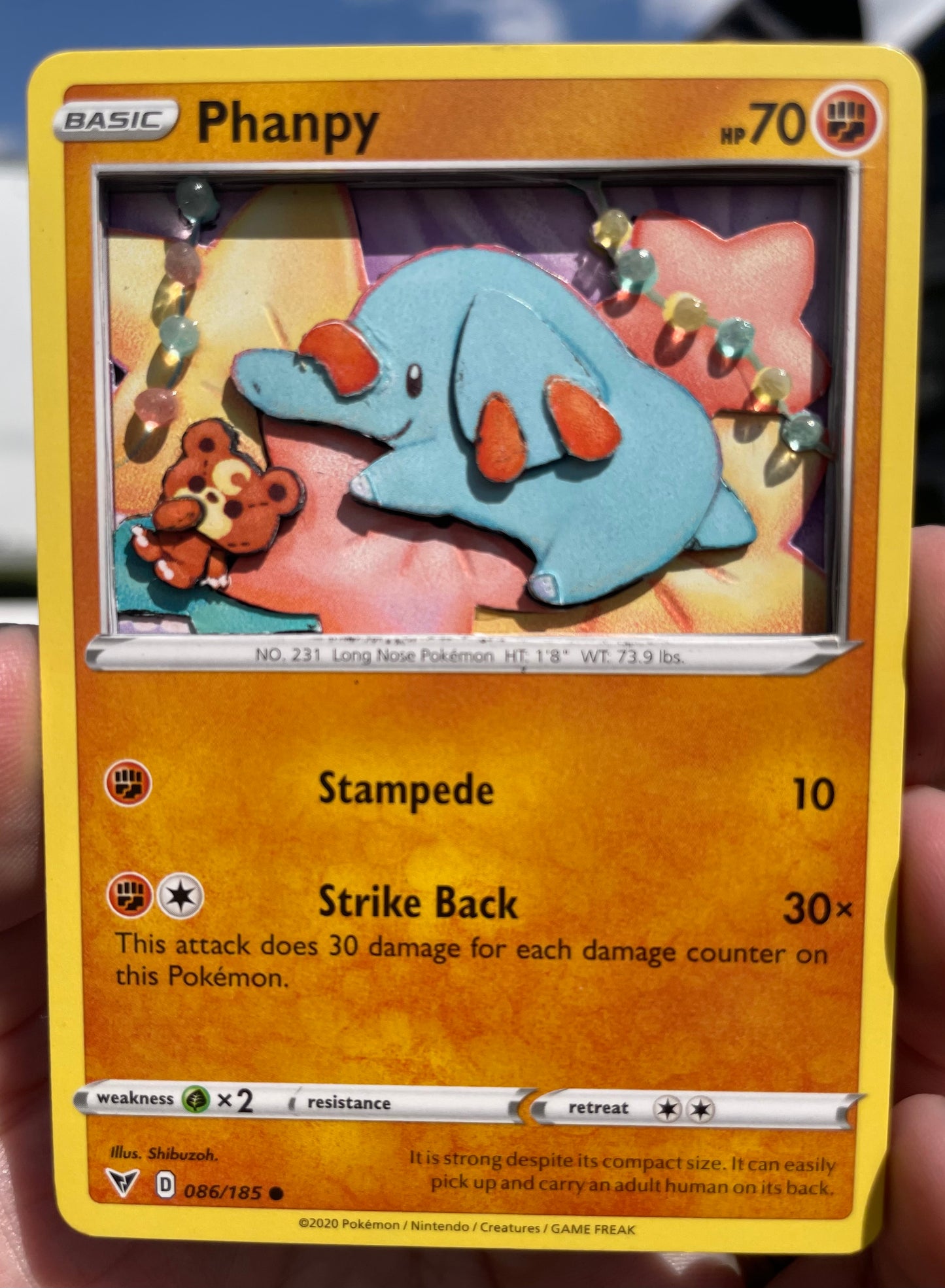 Handmade 3D Phanpy Trading Card, Altered Trading Card for Nostalgic Gift, Gift for Pokémon Lovers