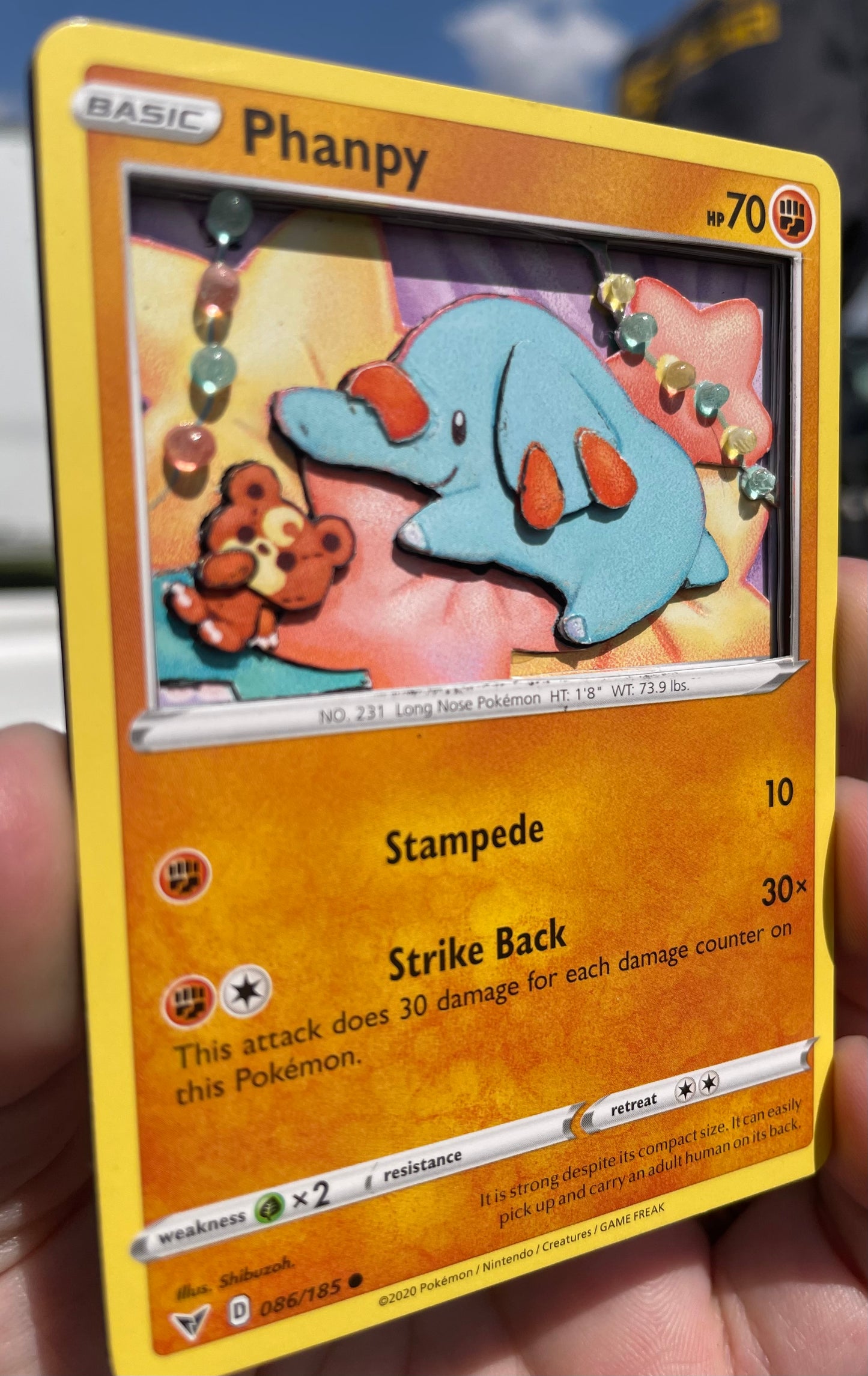 Handmade 3D Phanpy Trading Card, Altered Trading Card for Nostalgic Gift, Gift for Pokémon Lovers