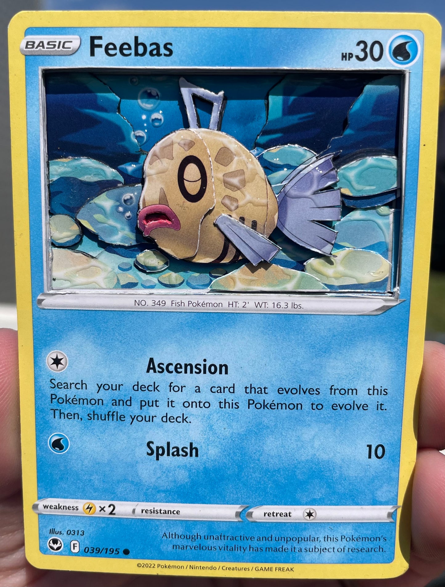 Handmade 3D Feebas Trading Card, Altered Trading Card for Nostalgic Gift, Gift for Pokémon Lovers