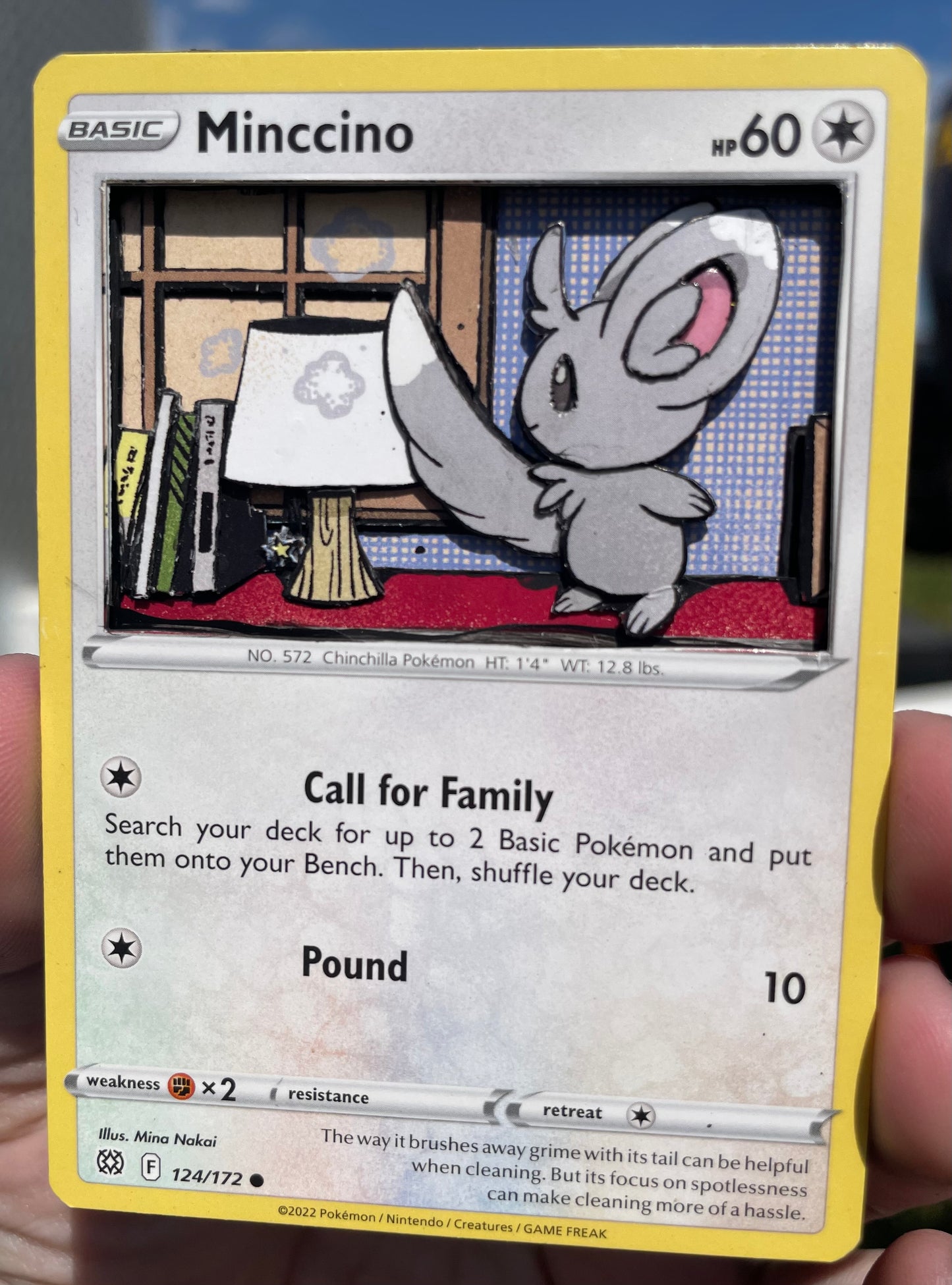 Handmade 3D Minccino Trading Card, Altered Trading Card for Nostalgic Gift, Gift for Pokémon Lovers