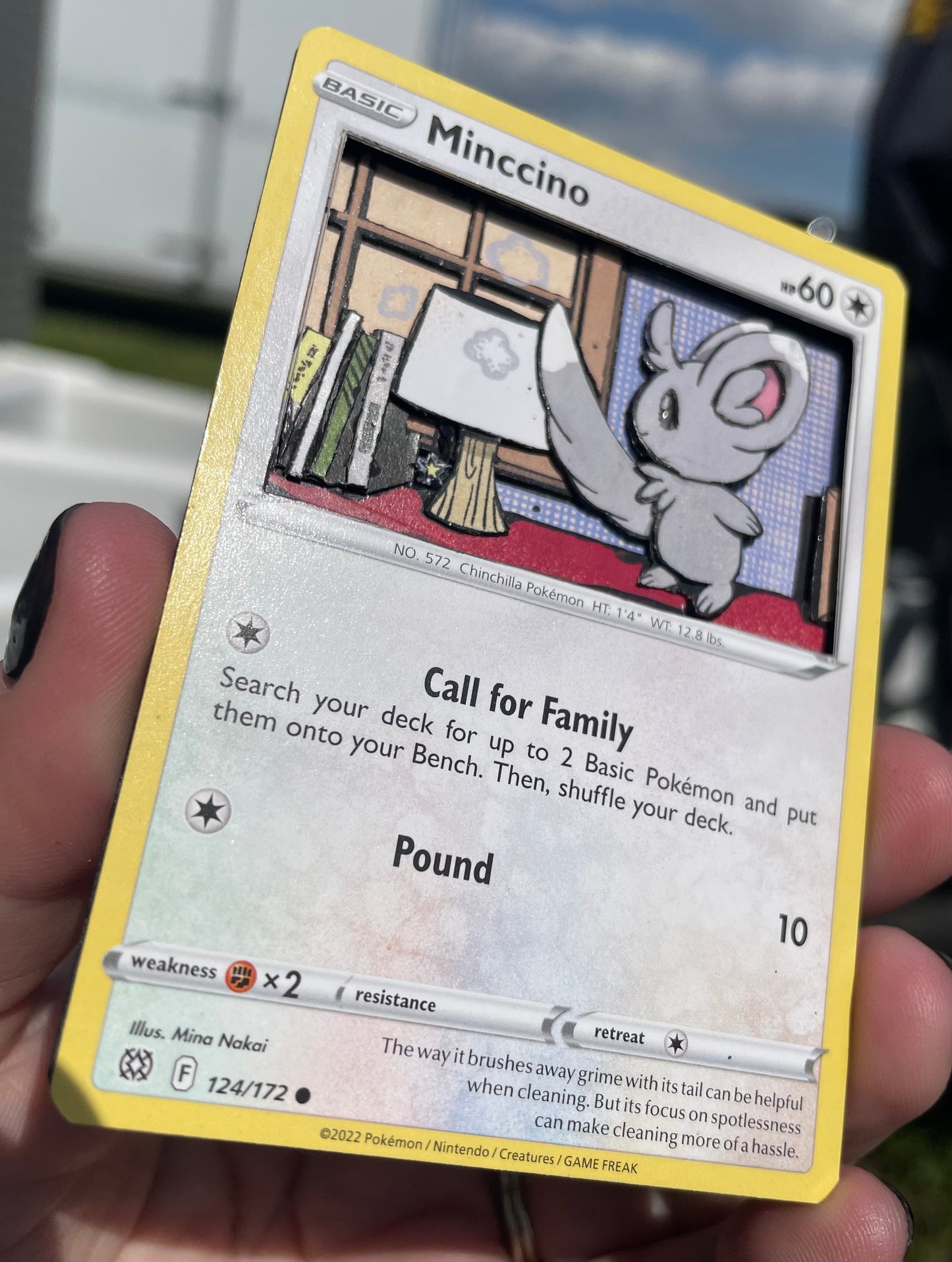 Handmade 3D Minccino Trading Card, Altered Trading Card for Nostalgic Gift, Gift for Pokémon Lovers