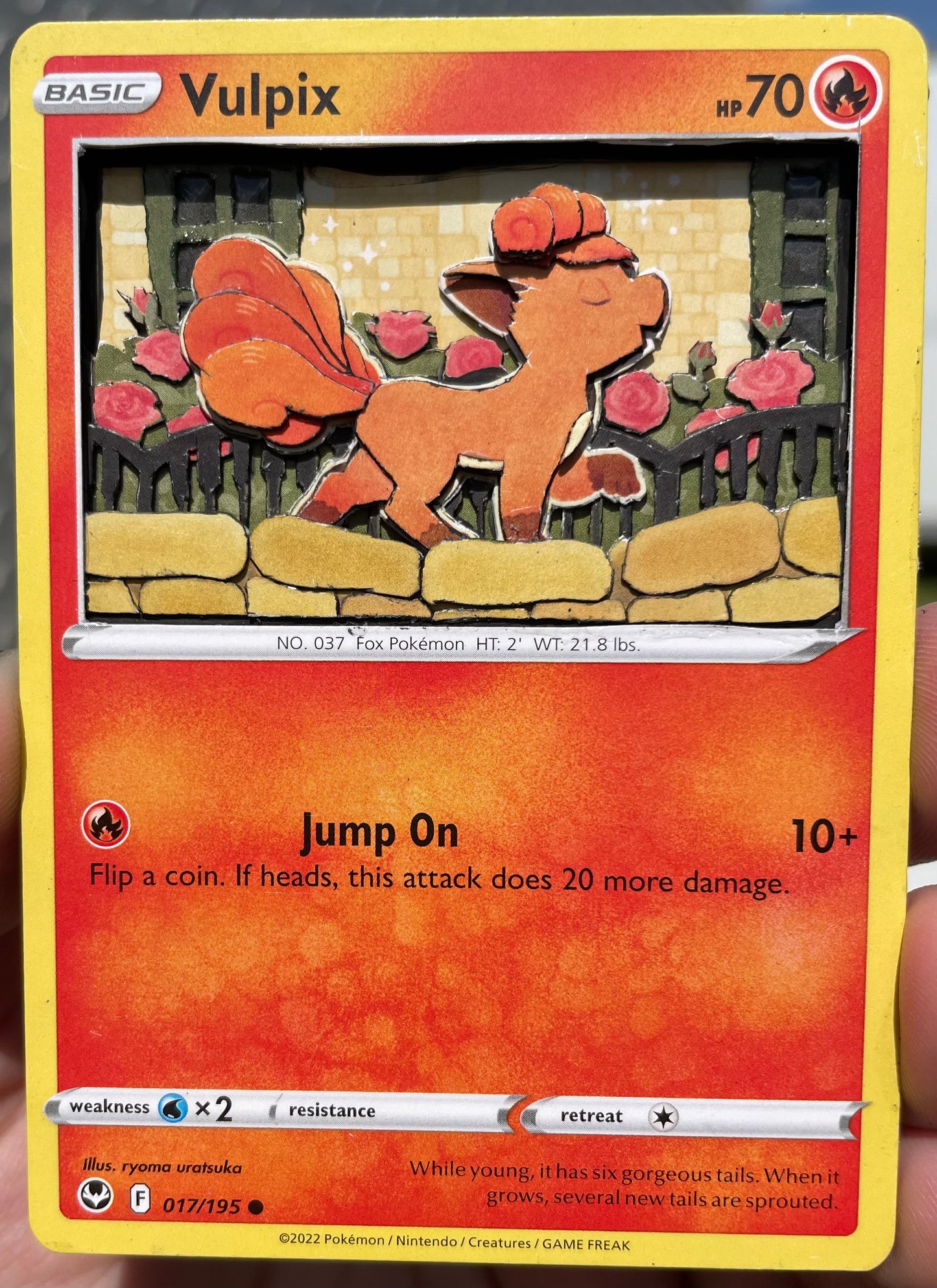 Handmade 3D Vulpix Trading Card, Altered Trading Card for Nostalgic Gift, Gift for Pokémon Lovers