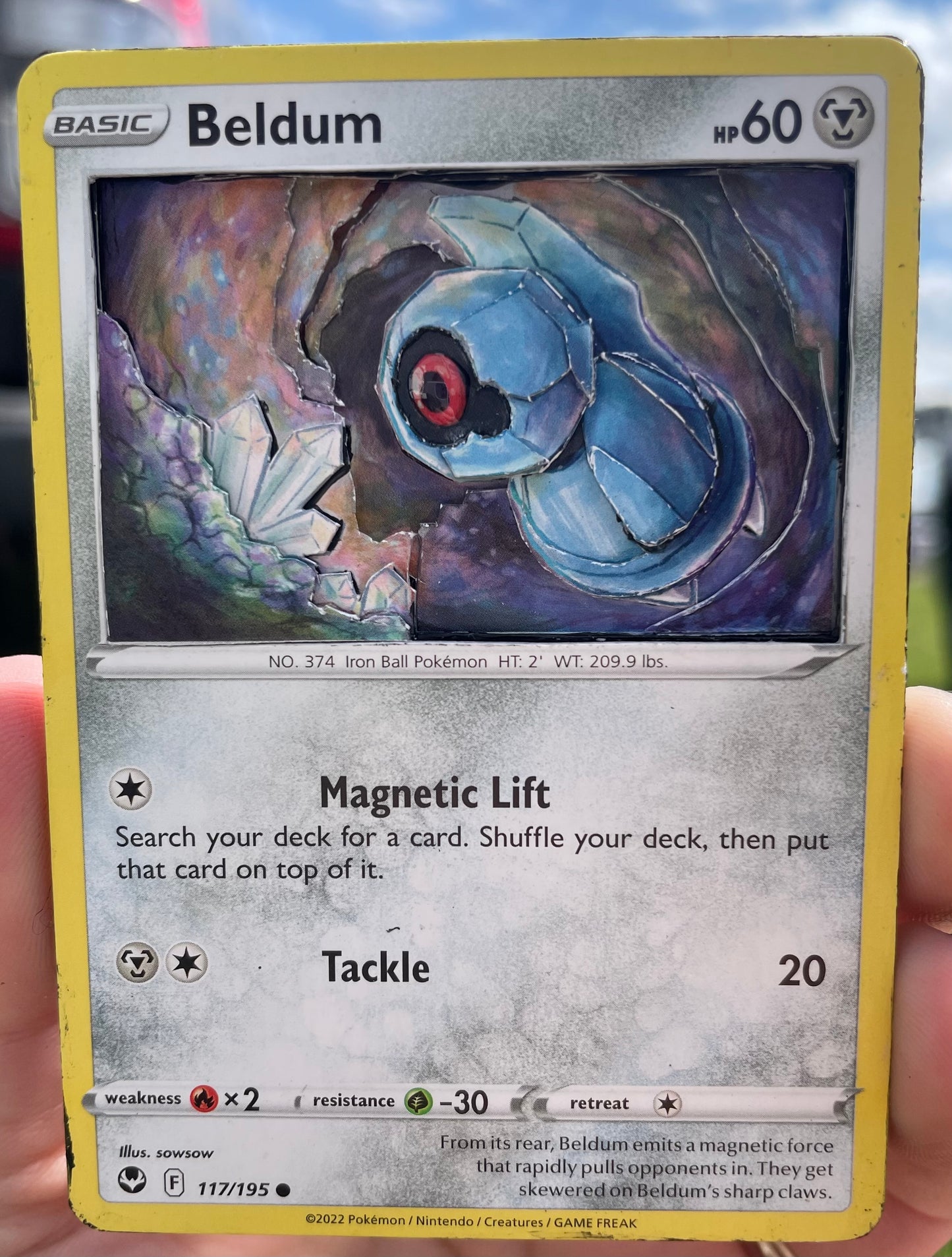 Handmade 3D Beldum Trading Card, Altered Trading Card for Nostalgic Gift, Gift for Pokémon Lovers