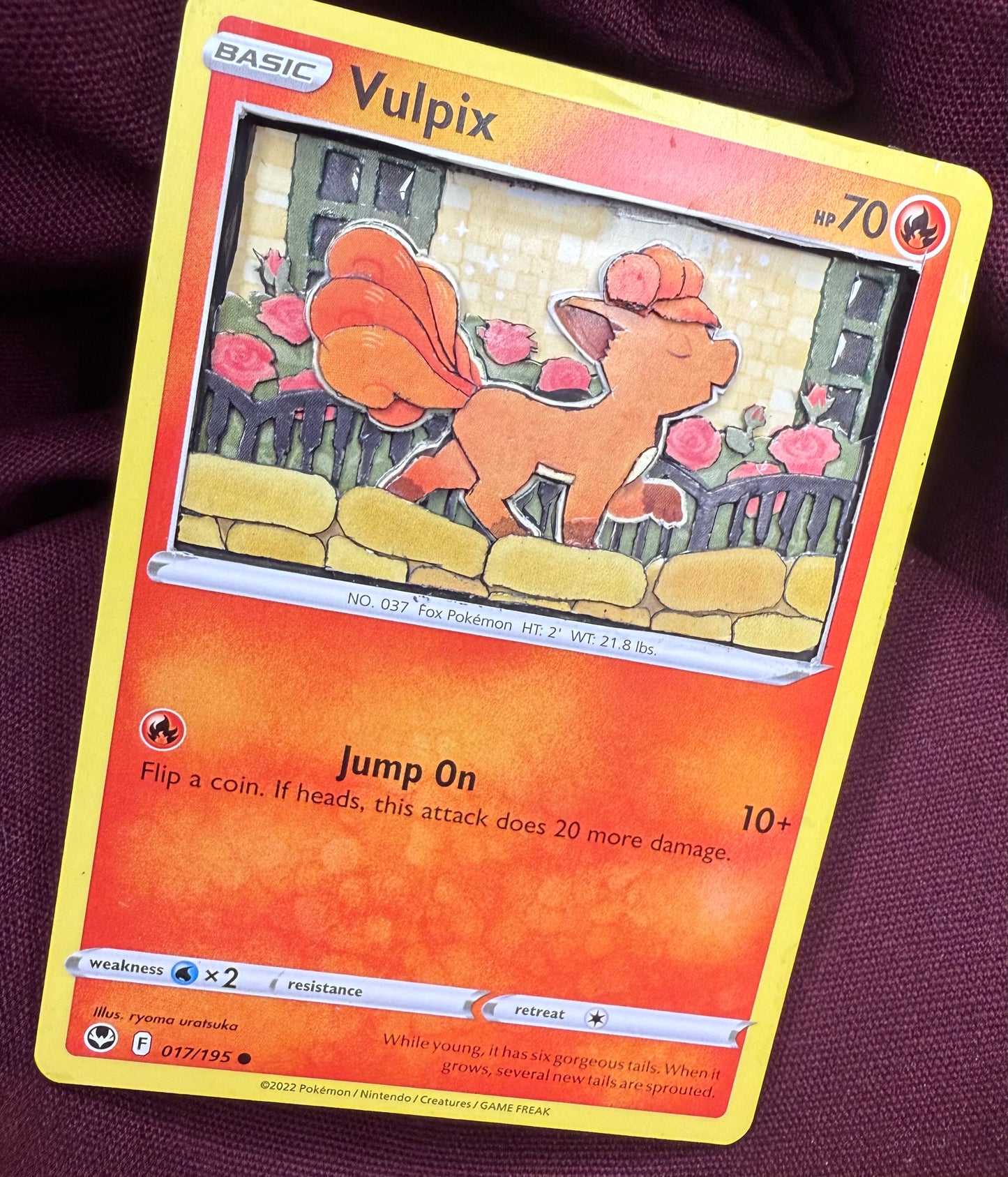 Handmade 3D Vulpix Trading Card, Altered Trading Card for Nostalgic Gift, Gift for Pokémon Lovers