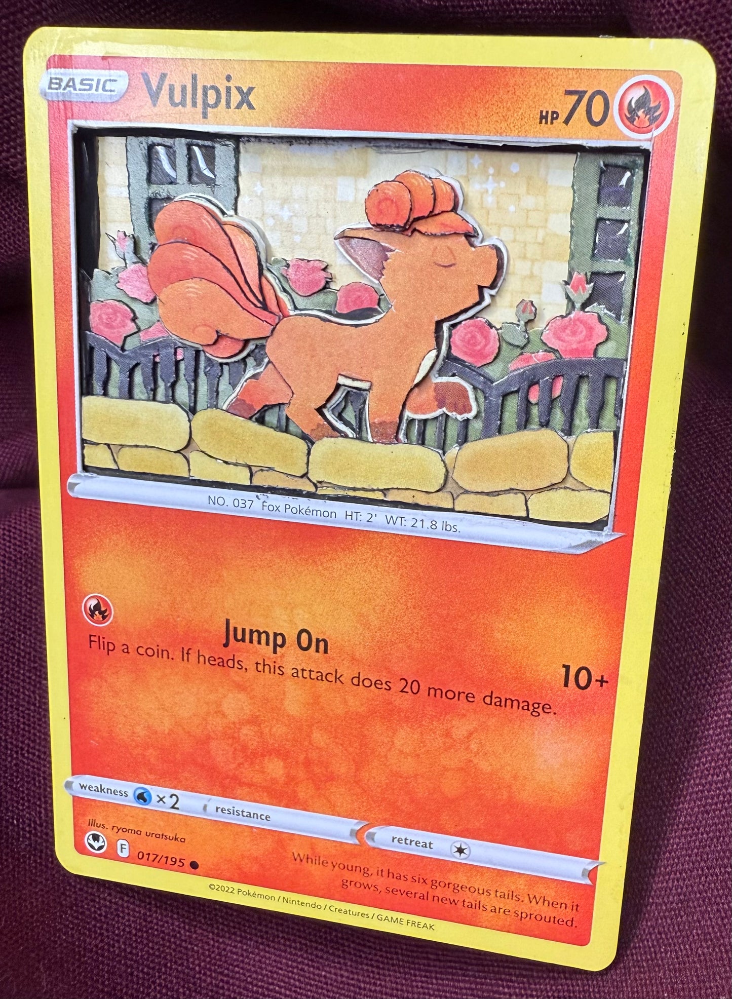 Handmade 3D Vulpix Trading Card, Altered Trading Card for Nostalgic Gift, Gift for Pokémon Lovers