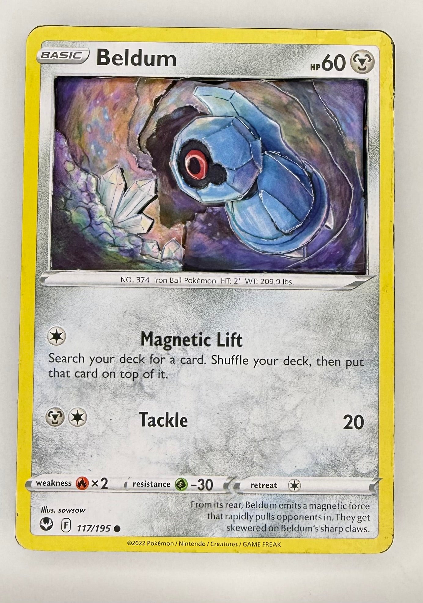 Handmade 3D Beldum Trading Card, Altered Trading Card for Nostalgic Gift, Gift for Pokémon Lovers