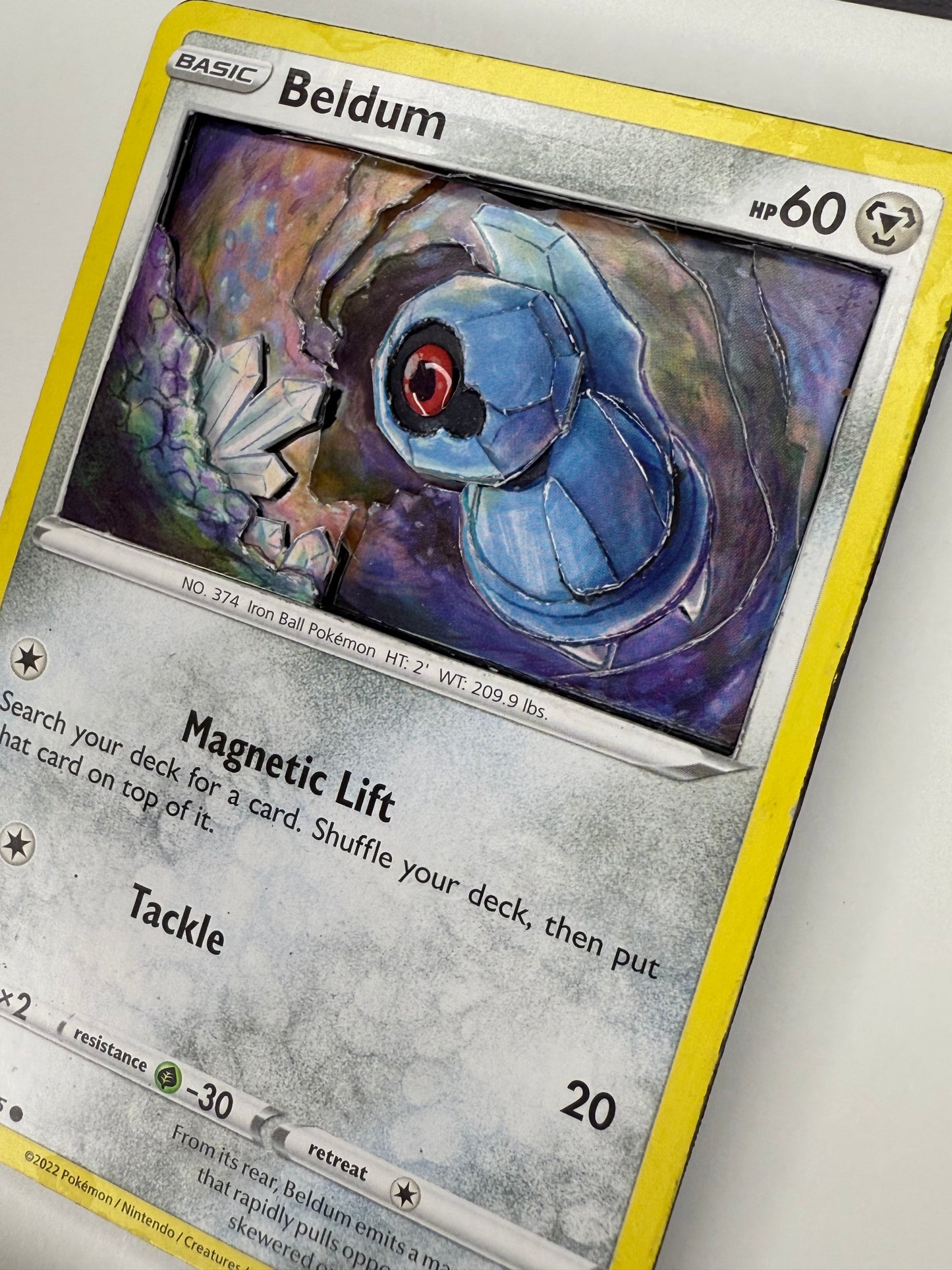Handmade 3D Beldum Trading Card, Altered Trading Card for Nostalgic Gift, Gift for Pokémon Lovers
