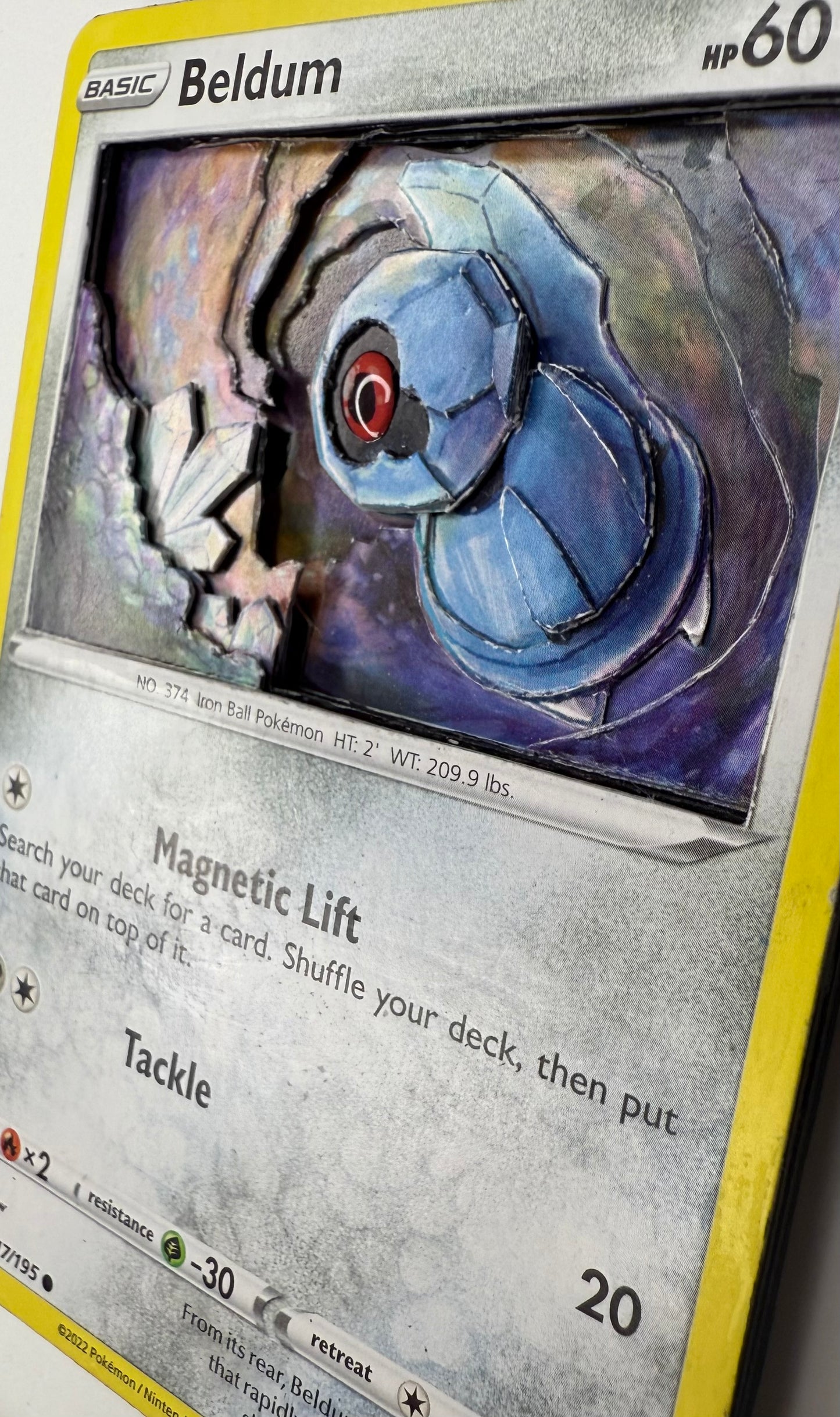 Handmade 3D Beldum Trading Card, Altered Trading Card for Nostalgic Gift, Gift for Pokémon Lovers