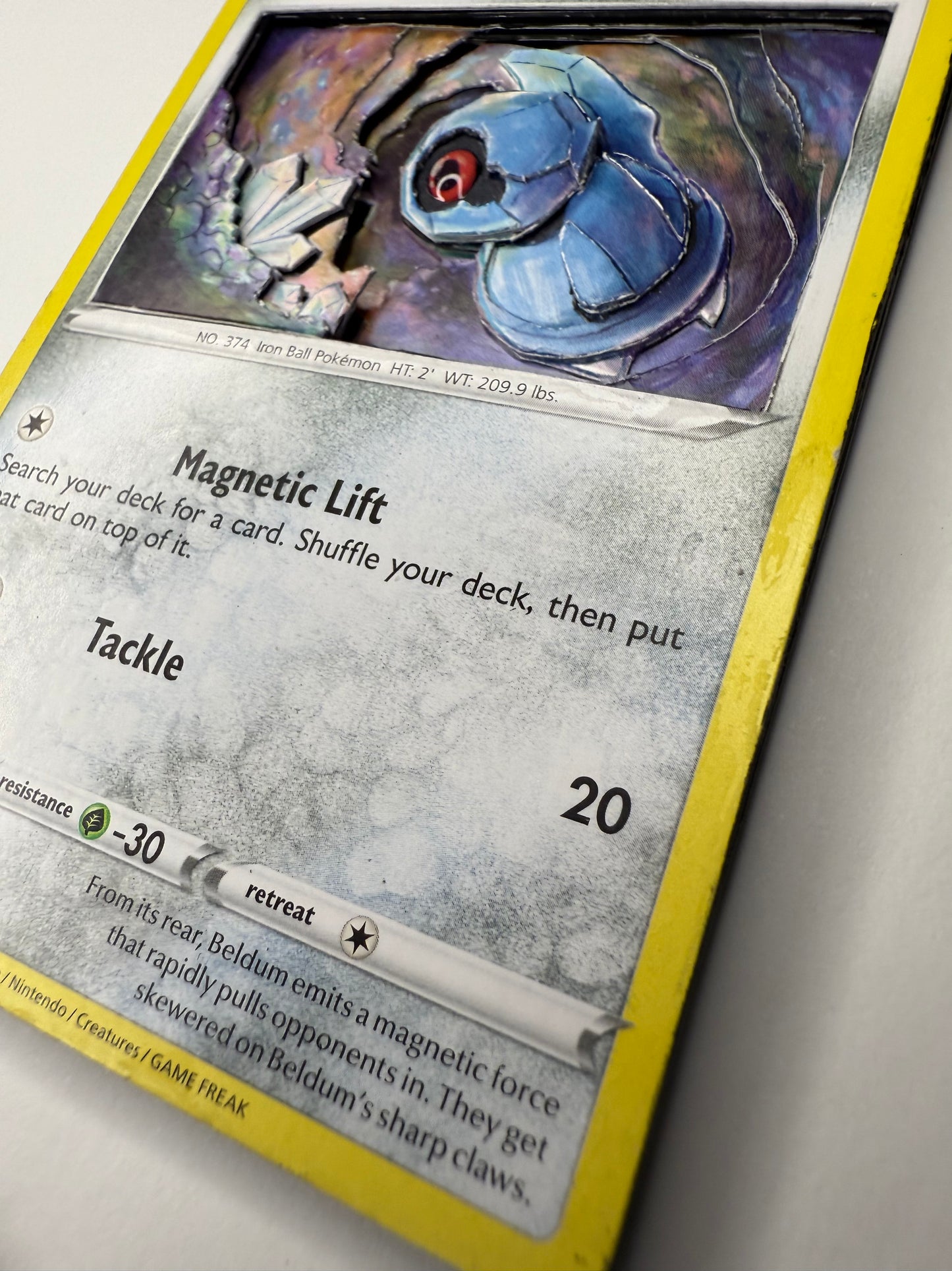 Handmade 3D Beldum Trading Card, Altered Trading Card for Nostalgic Gift, Gift for Pokémon Lovers