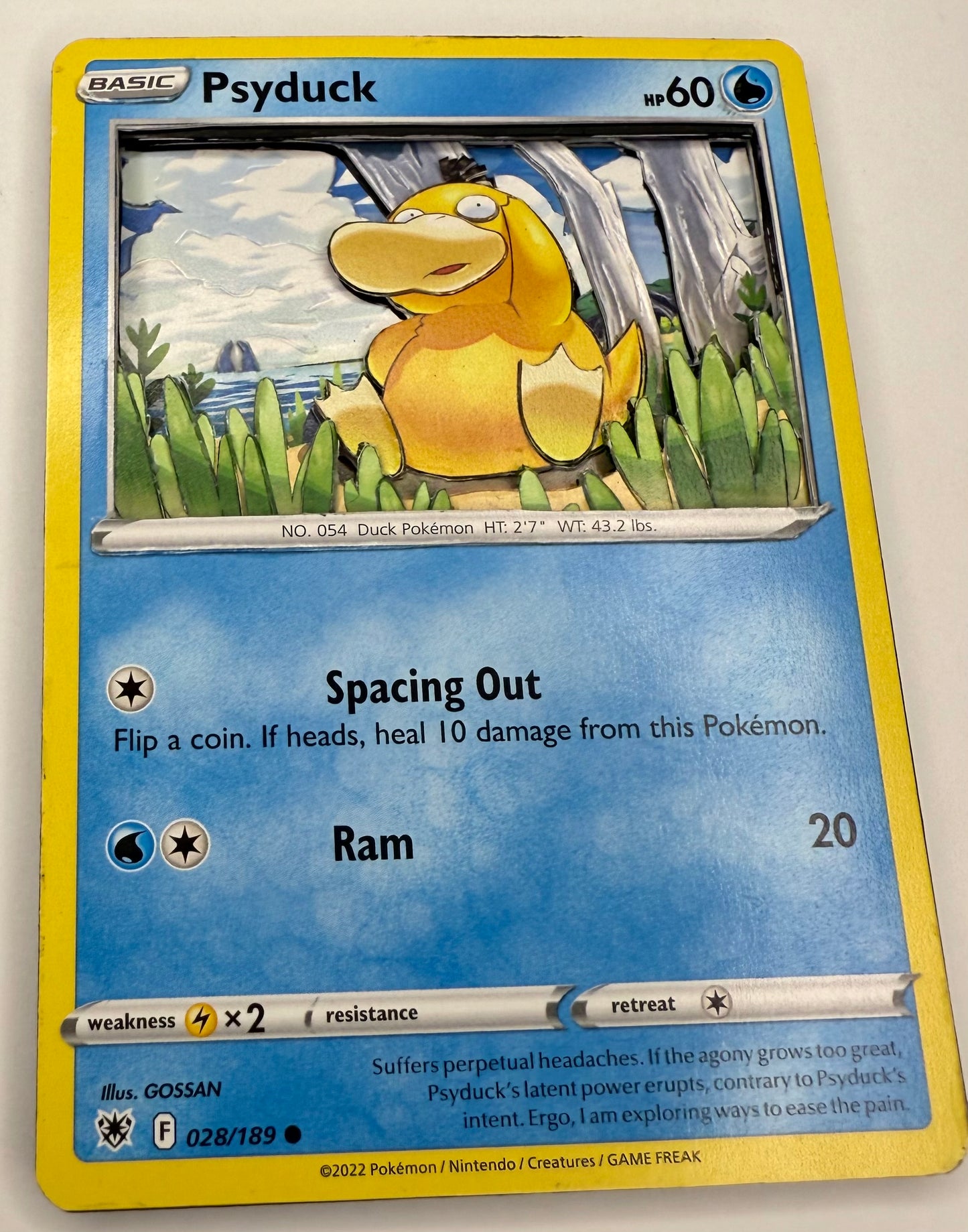 Handmade 3D Psyduck Trading Card, Altered Trading Card for Nostalgic Gift, Gift for Pokémon Lovers