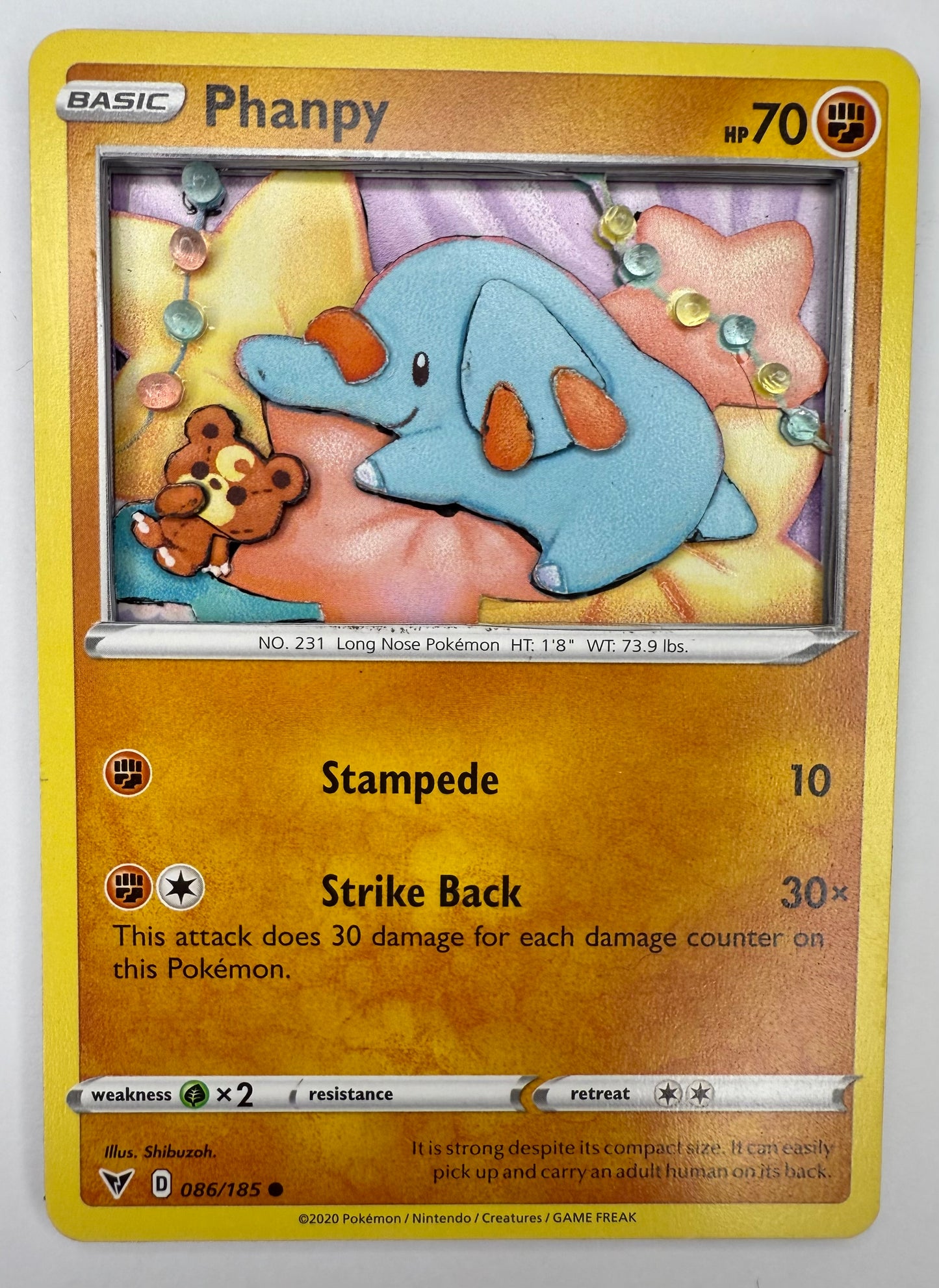 Handmade 3D Phanpy Trading Card, Altered Trading Card for Nostalgic Gift, Gift for Pokémon Lovers