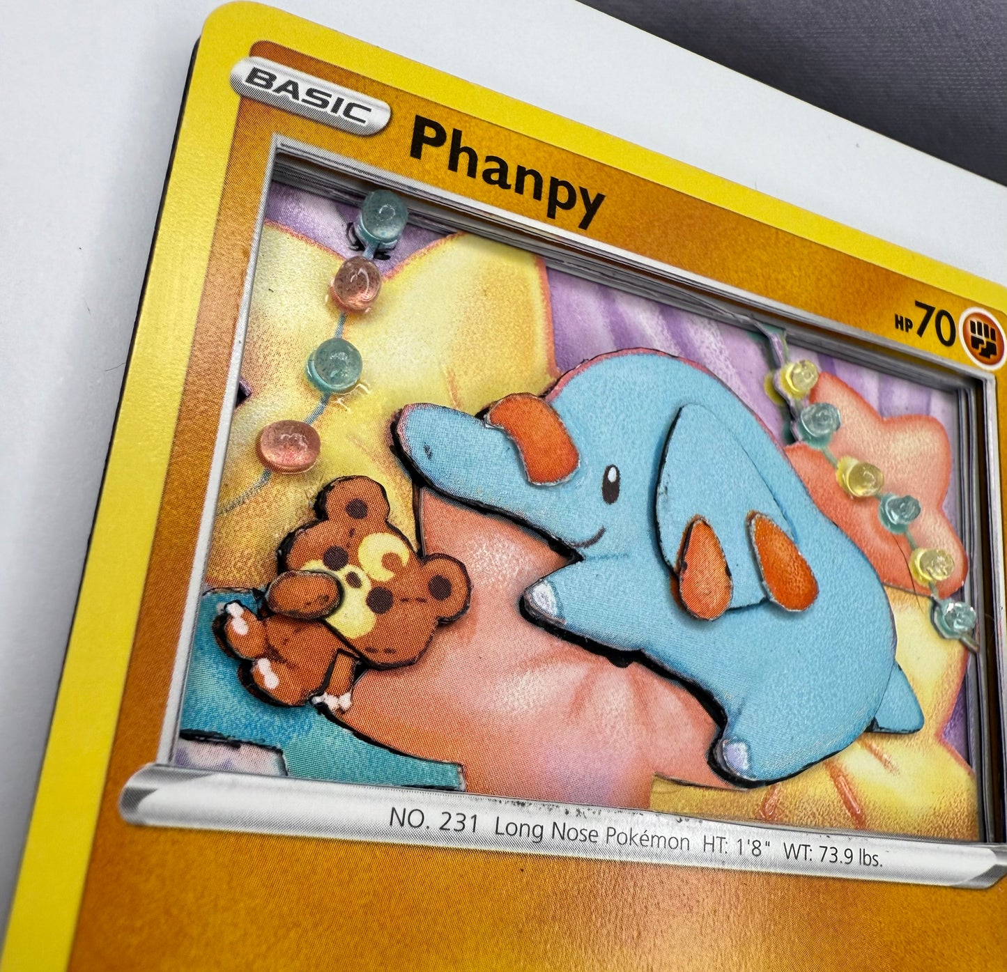 Handmade 3D Phanpy Trading Card, Altered Trading Card for Nostalgic Gift, Gift for Pokémon Lovers