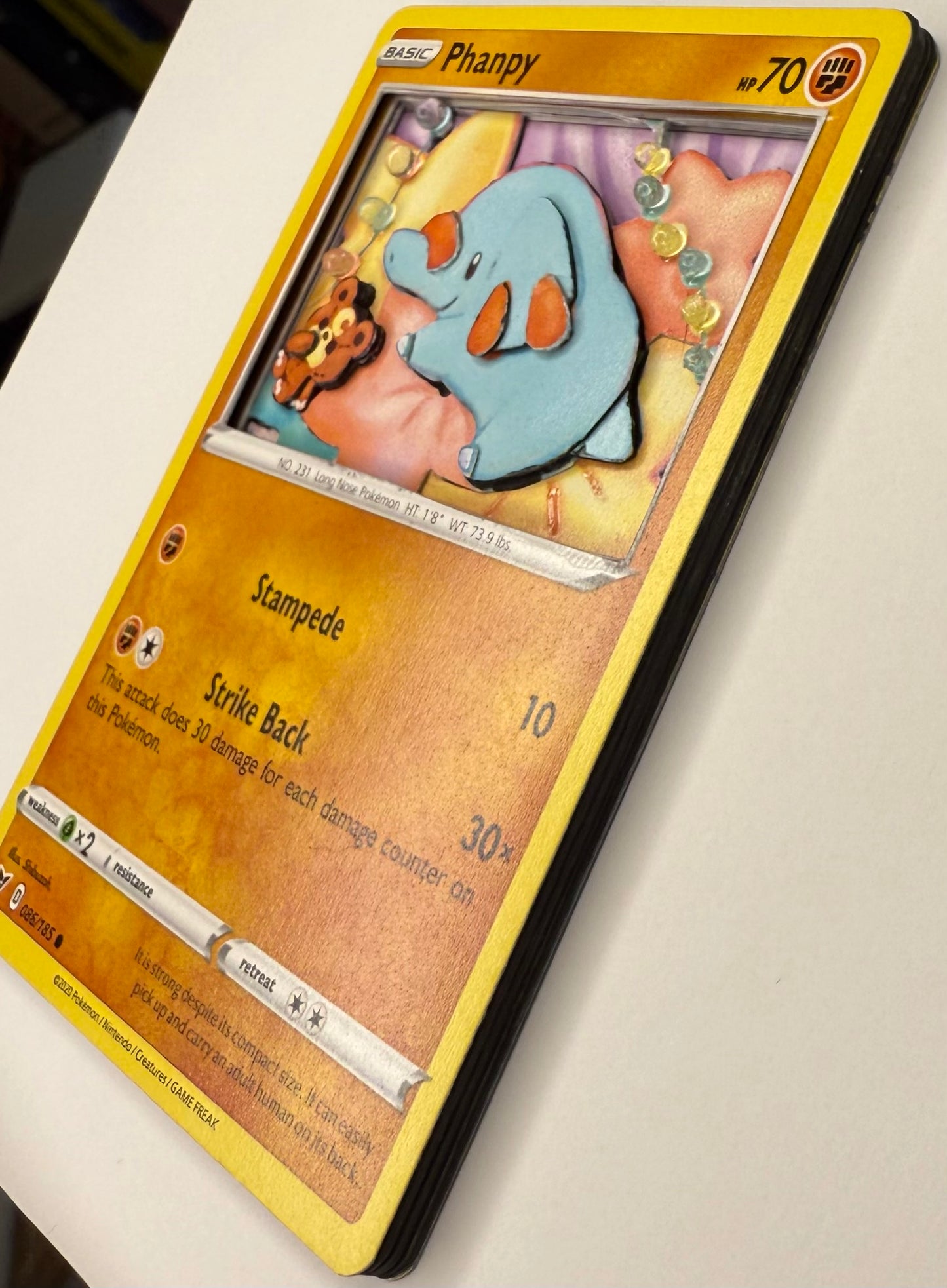 Handmade 3D Phanpy Trading Card, Altered Trading Card for Nostalgic Gift, Gift for Pokémon Lovers