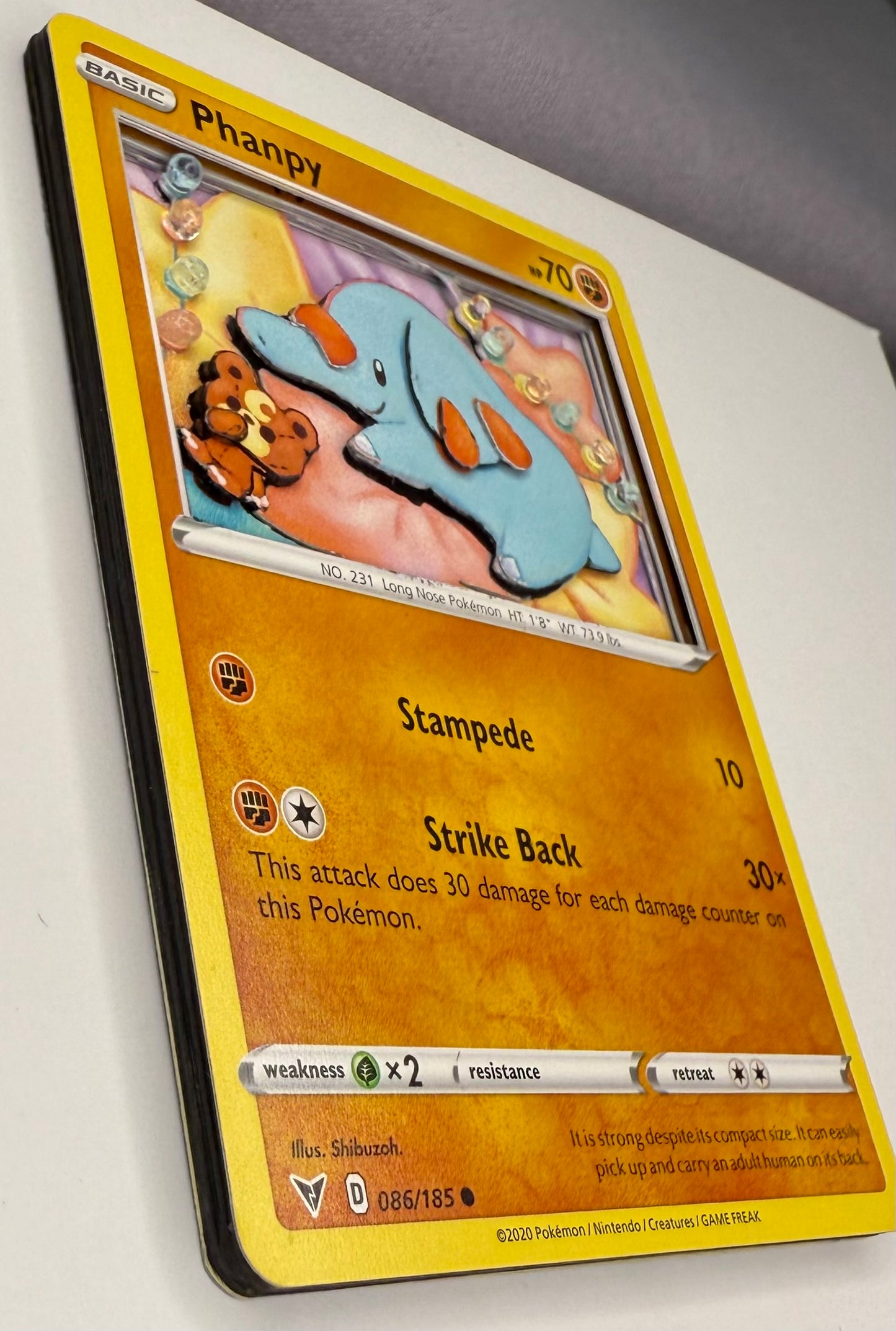 Handmade 3D Phanpy Trading Card, Altered Trading Card for Nostalgic Gift, Gift for Pokémon Lovers