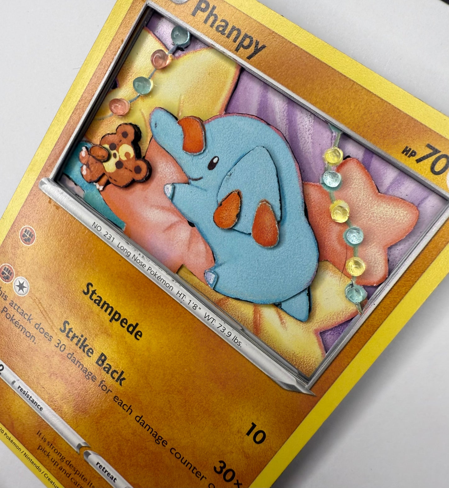 Handmade 3D Phanpy Trading Card, Altered Trading Card for Nostalgic Gift, Gift for Pokémon Lovers