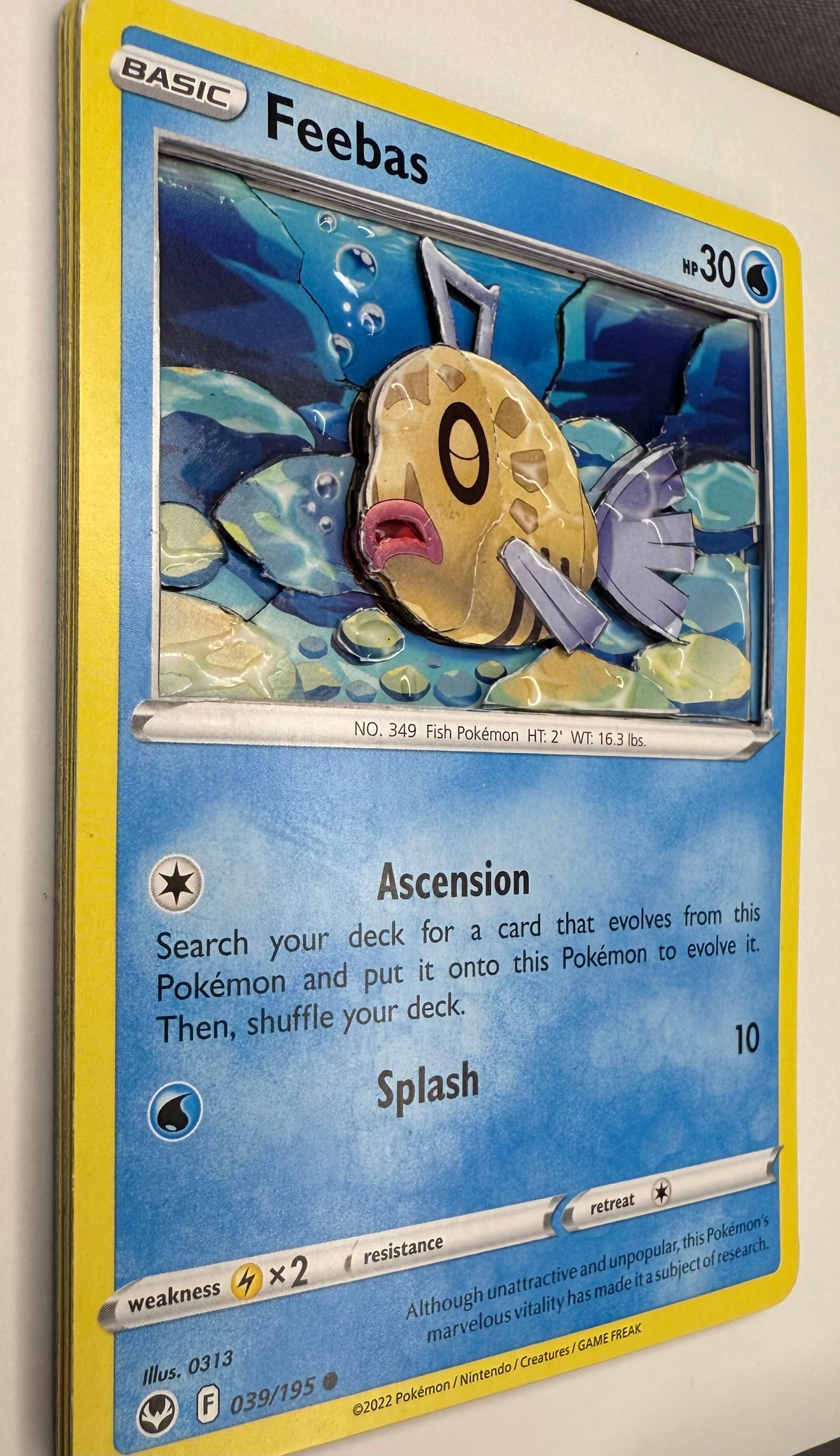 Handmade 3D Feebas Trading Card, Altered Trading Card for Nostalgic Gift, Gift for Pokémon Lovers
