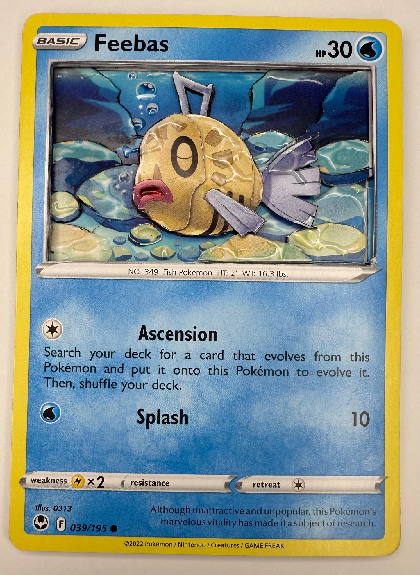 Handmade 3D Feebas Trading Card, Altered Trading Card for Nostalgic Gift, Gift for Pokémon Lovers
