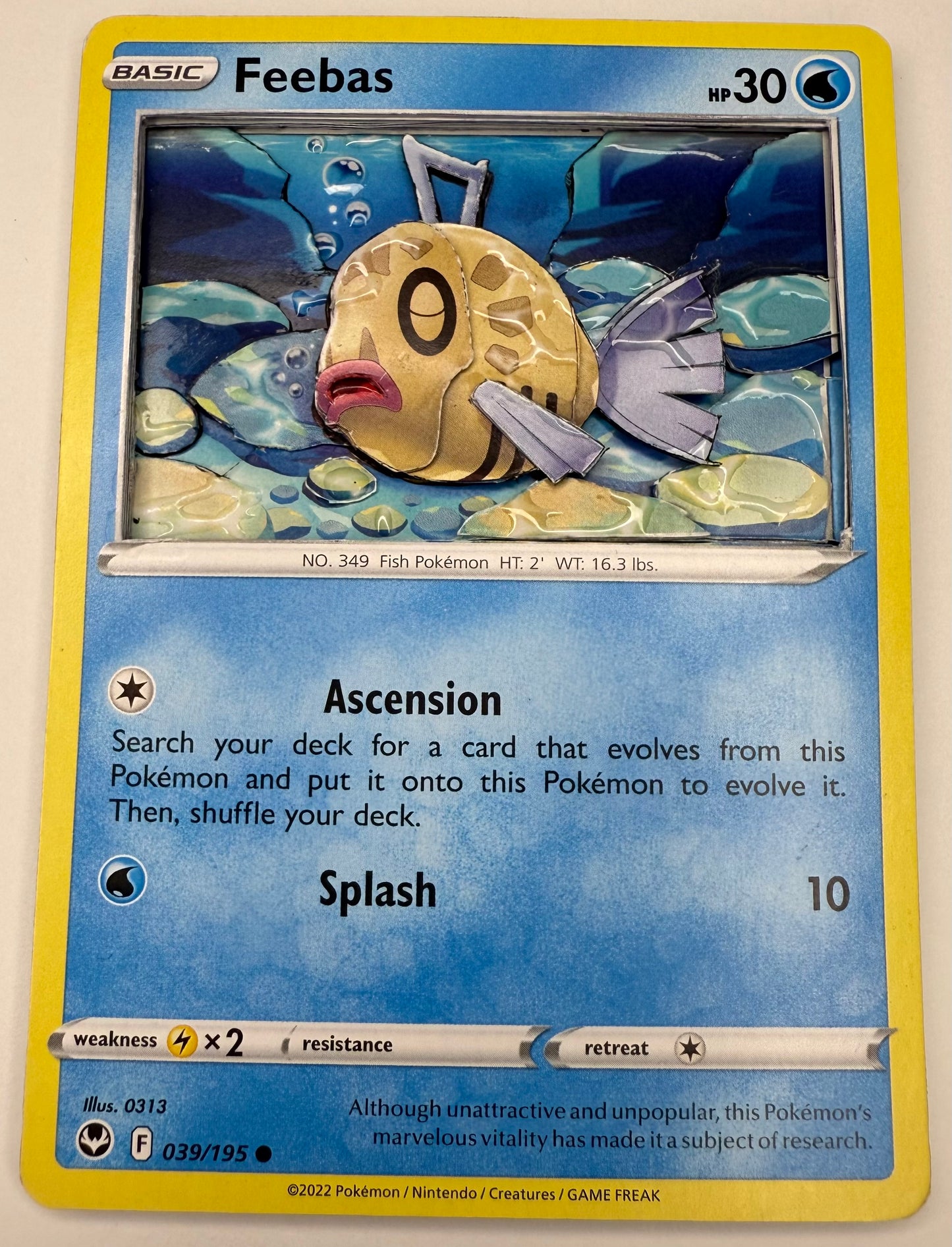 Handmade 3D Feebas Trading Card, Altered Trading Card for Nostalgic Gift, Gift for Pokémon Lovers