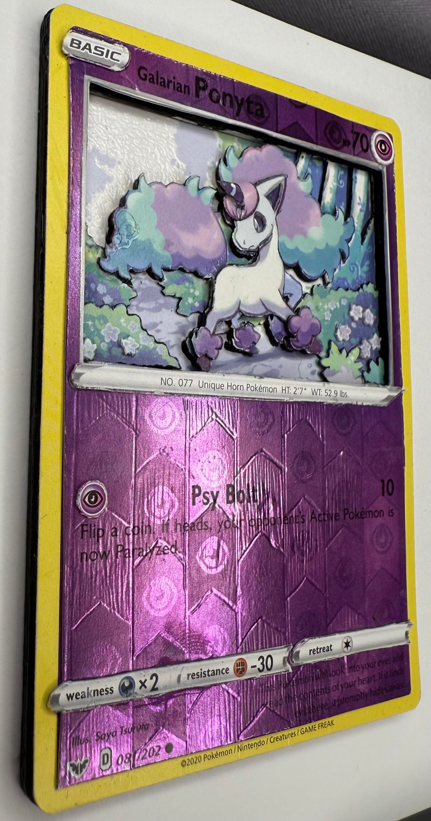 Handmade 3D Holofoil Galarian Ponyta Trading Card, Altered Trading Card for Nostalgic Gift, Gift for Pokémon Lovers