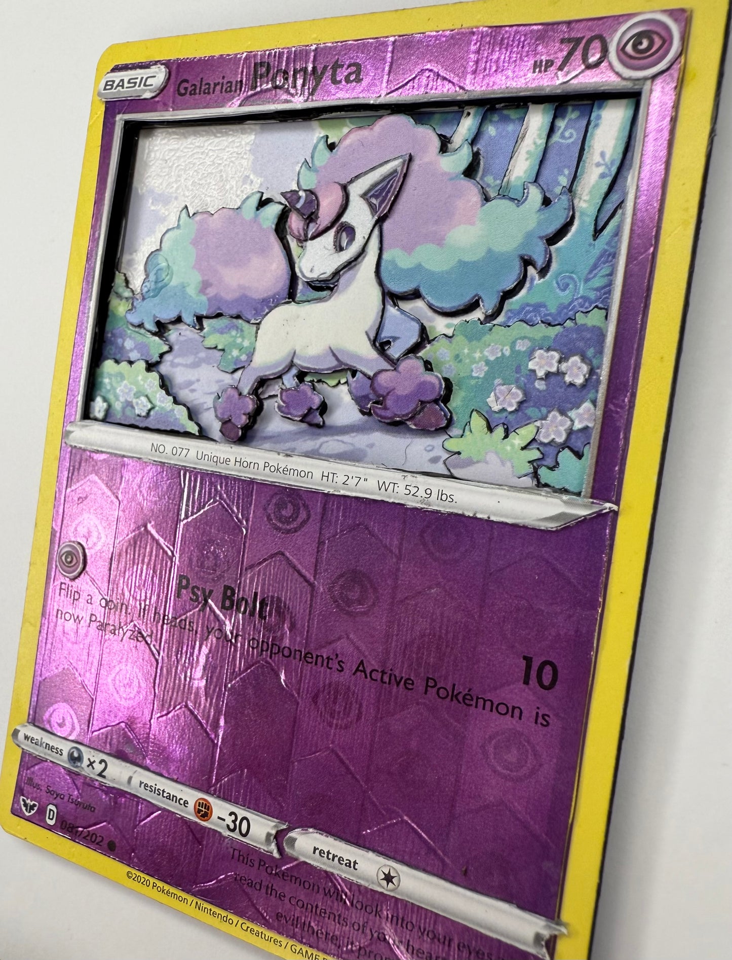 Handmade 3D Holofoil Galarian Ponyta Trading Card, Altered Trading Card for Nostalgic Gift, Gift for Pokémon Lovers