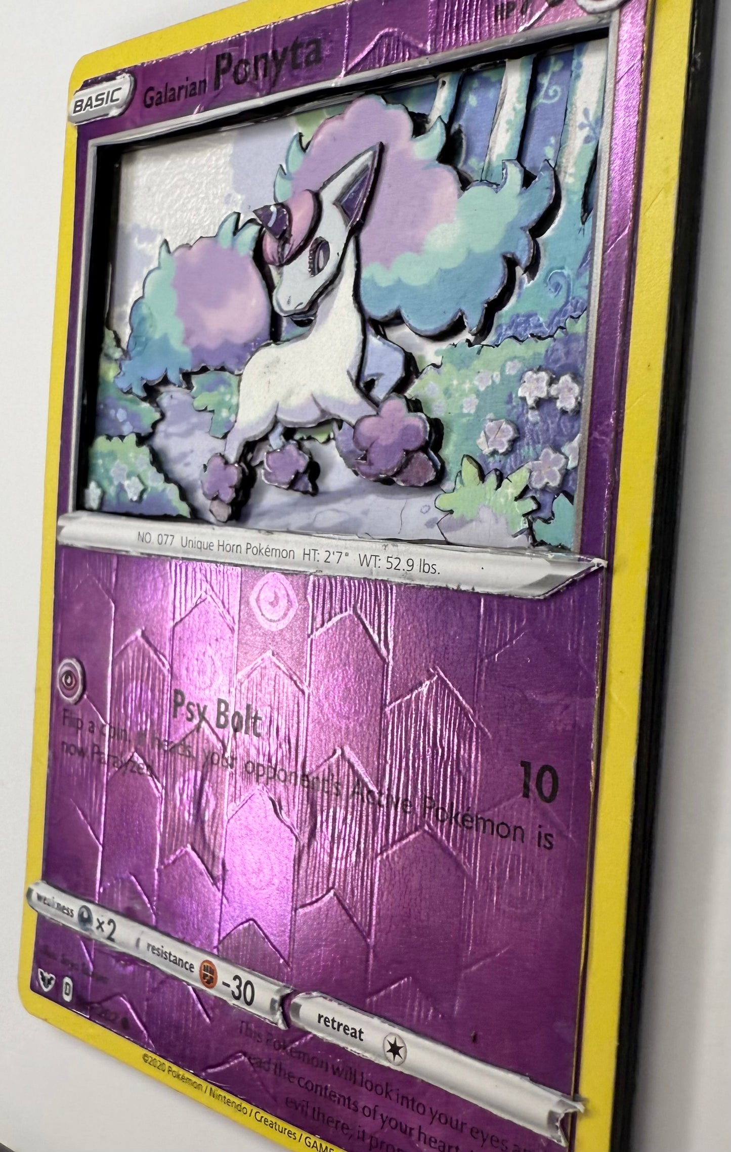 Handmade 3D Holofoil Galarian Ponyta Trading Card, Altered Trading Card for Nostalgic Gift, Gift for Pokémon Lovers