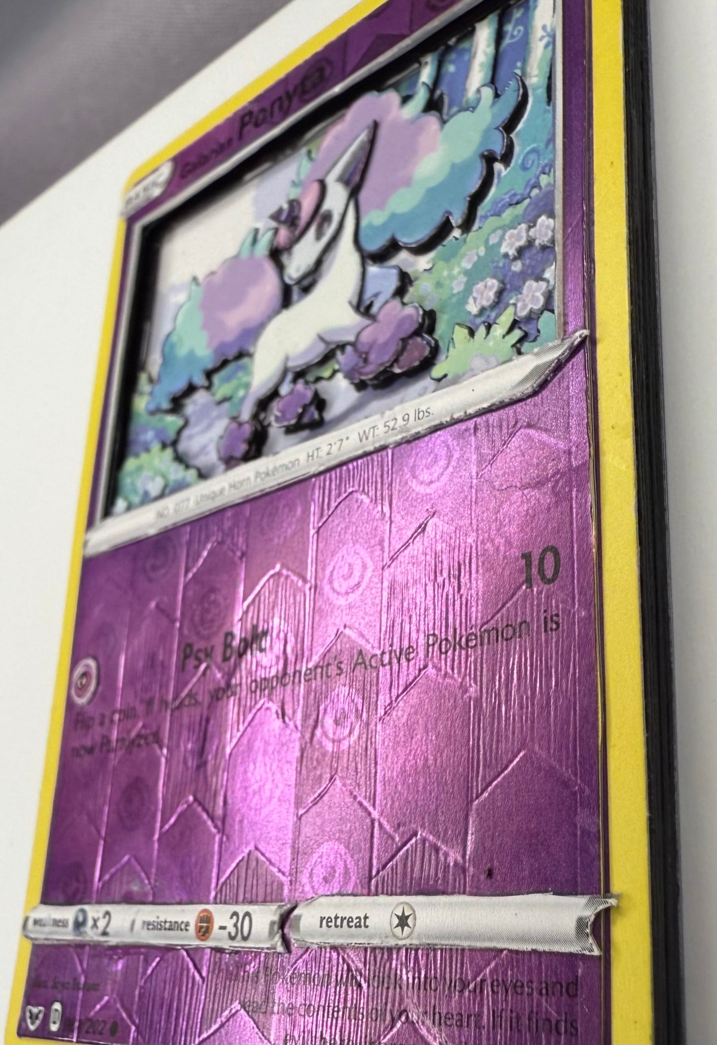 Handmade 3D Holofoil Galarian Ponyta Trading Card, Altered Trading Card for Nostalgic Gift, Gift for Pokémon Lovers