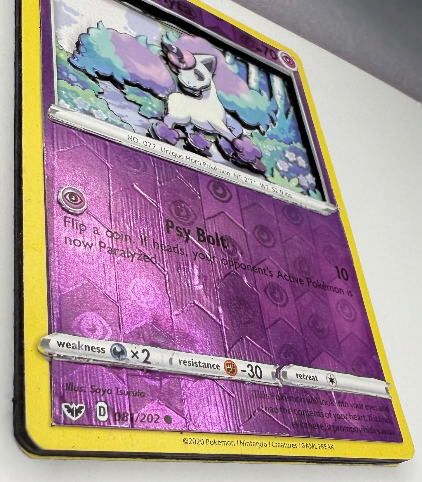 Handmade 3D Holofoil Galarian Ponyta Trading Card, Altered Trading Card for Nostalgic Gift, Gift for Pokémon Lovers