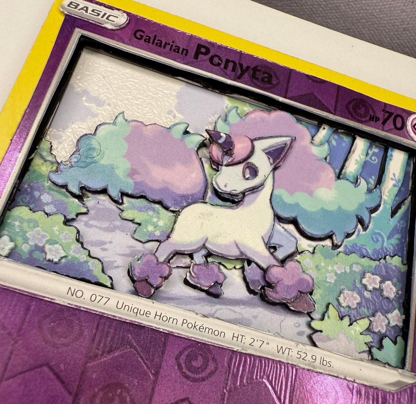 Handmade 3D Holofoil Galarian Ponyta Trading Card, Altered Trading Card for Nostalgic Gift, Gift for Pokémon Lovers