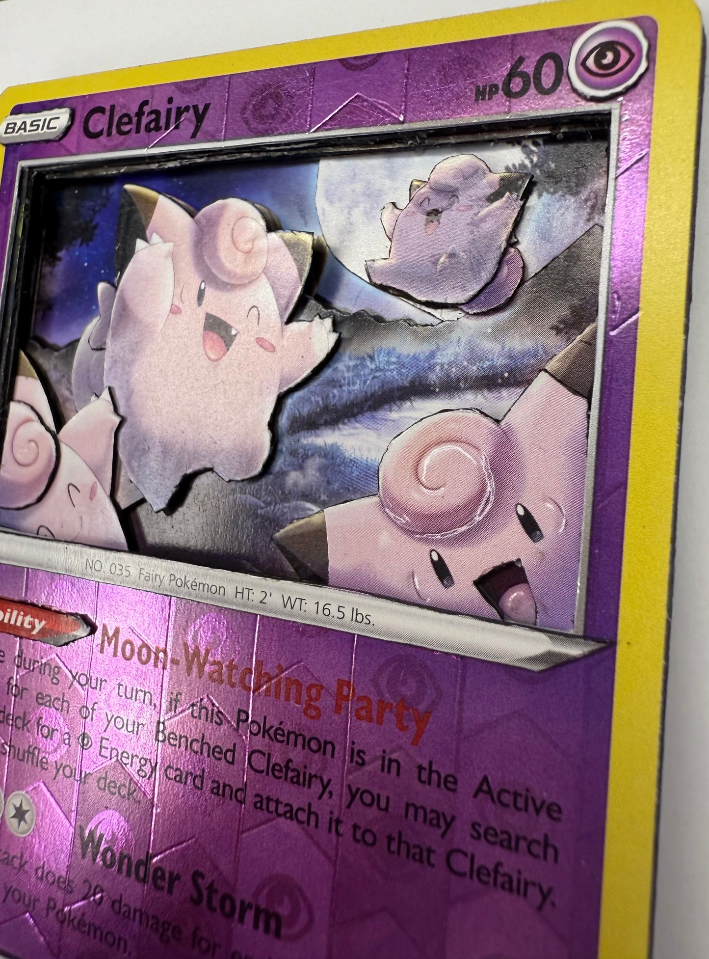 Handmade 3D Holofoil Clefairy Trading Card, Altered Trading Card for Nostalgic Gift